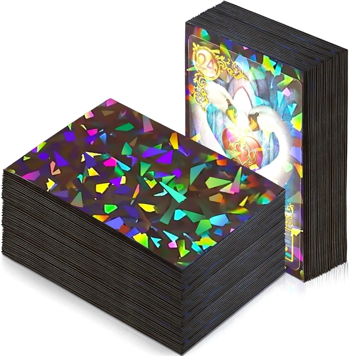 100 Pcs Holographic Fractured Glass Card Sleeves 2.6 x 3.6 Inches Black)