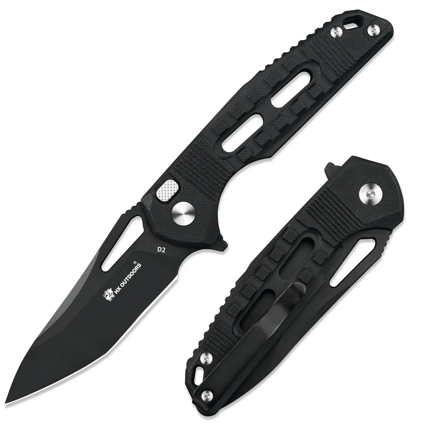 HX OUTDOORS Rock Onyx ZD-104B-S – 2.87" D2 Button Lock Pocket Knife with Black G10 Handle