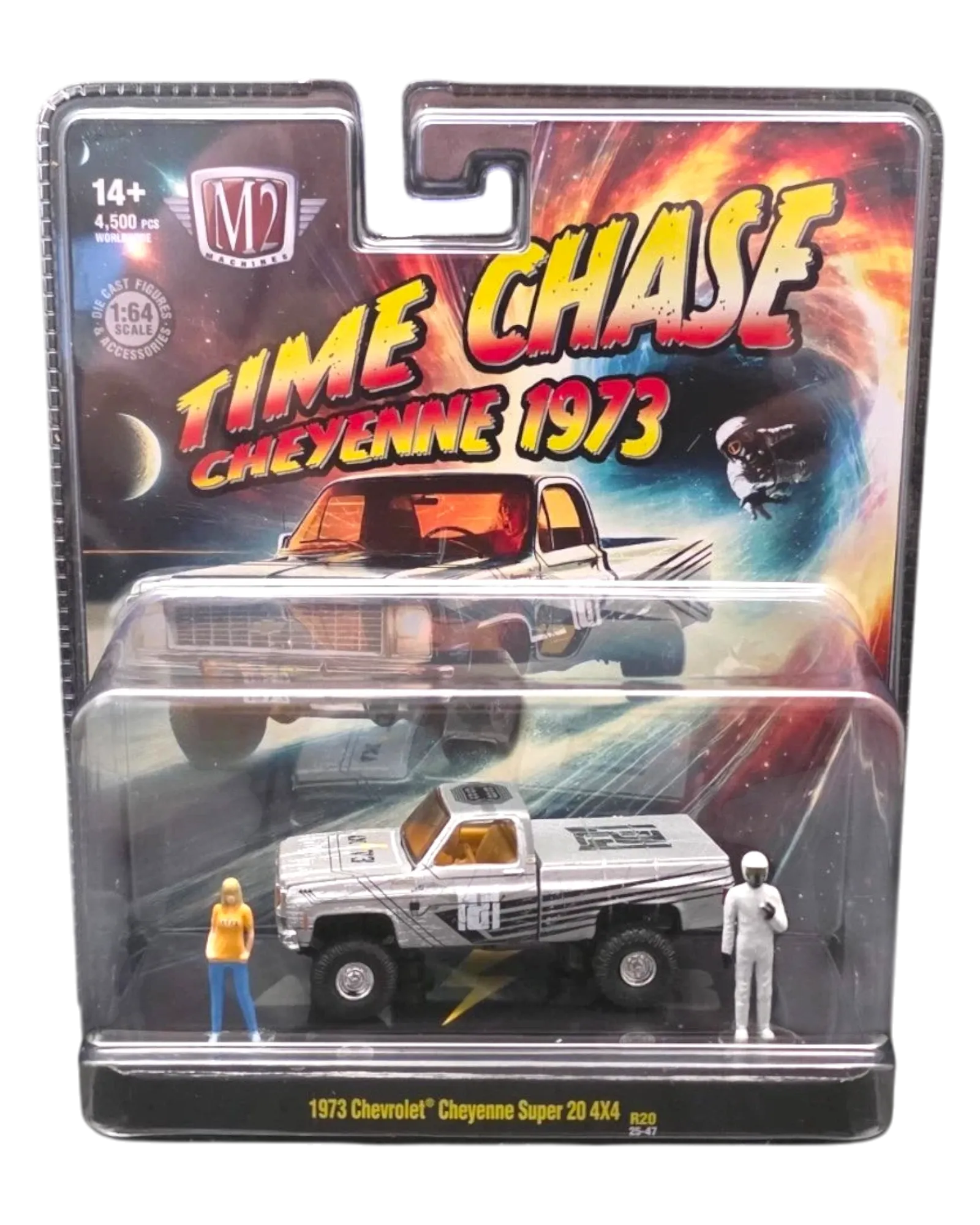 M2 Machines Diorama Time Chase '73 Chevy Cheyenne Super 20 4x4 2 Figures R20