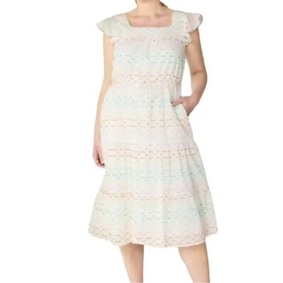 Draper James RSVP Rainbow Embroidered Flutter Sleeve Sun Dress XS White   Whatnot: Shop, Sell, Connect