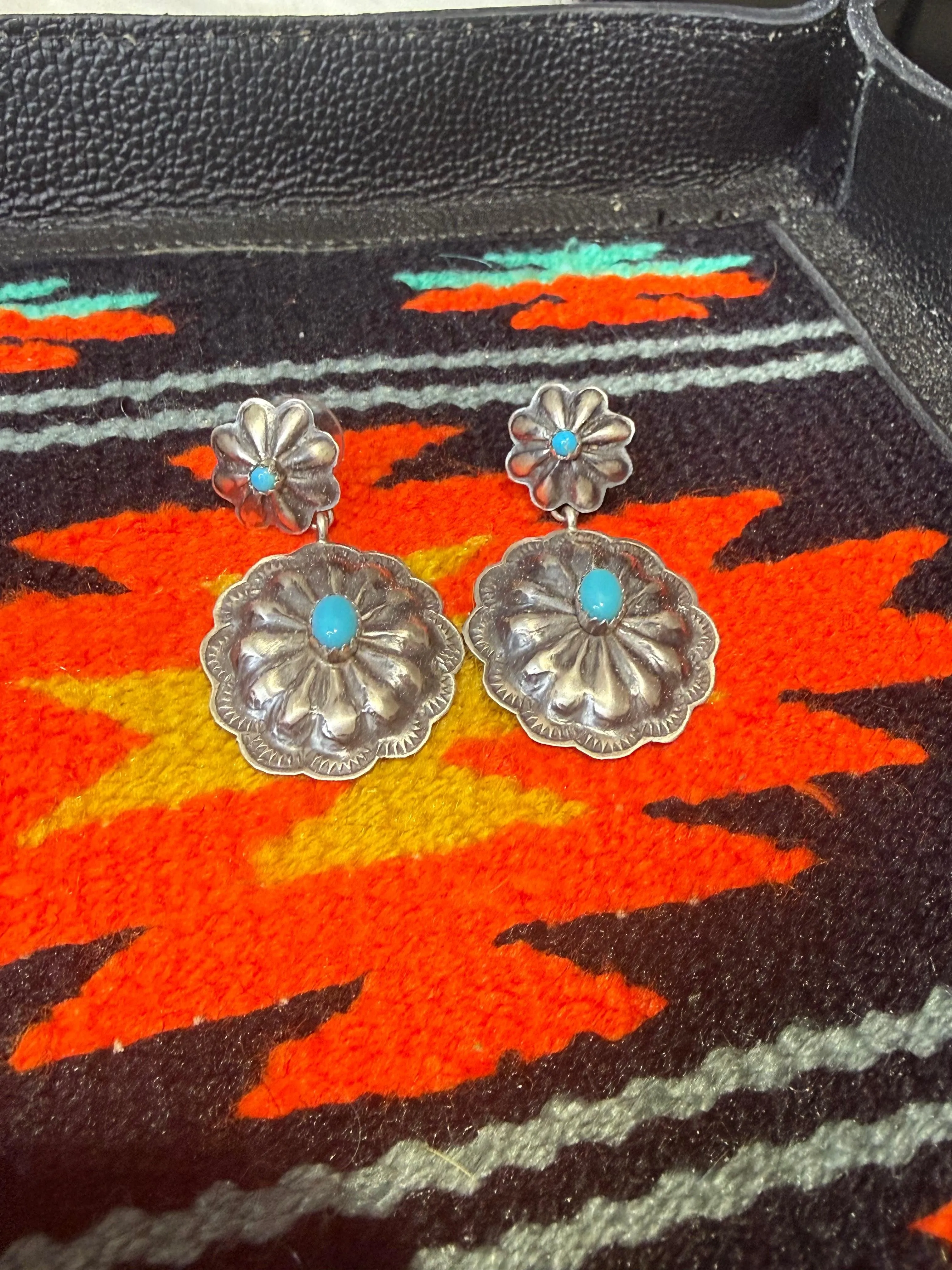 Concho 2 Tier Dangle Earrings with Turquoise
