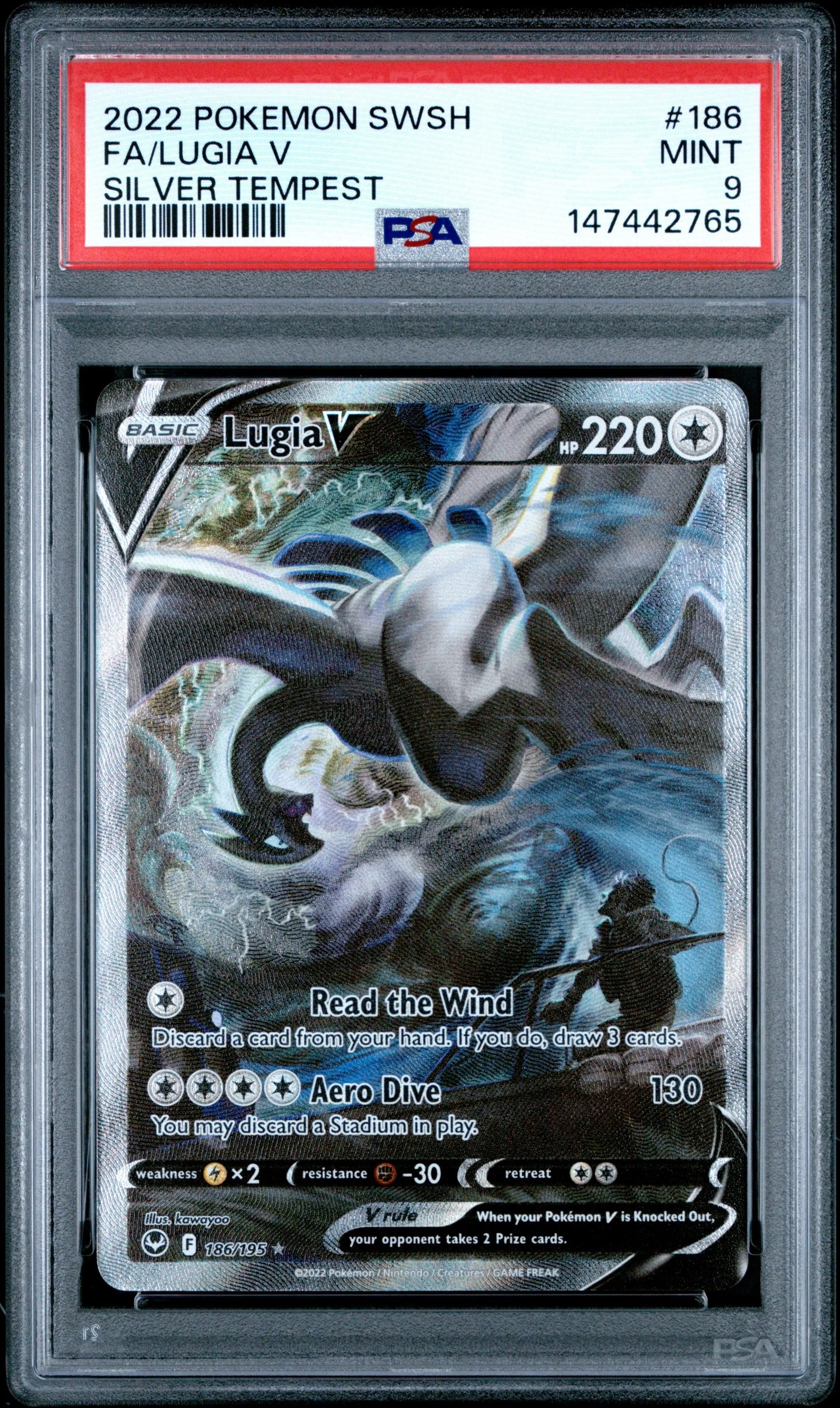 2022 Pokemon Sword & Shield Silver Tempest Silver Tempest Fa/Lugia V 9 PSA #186