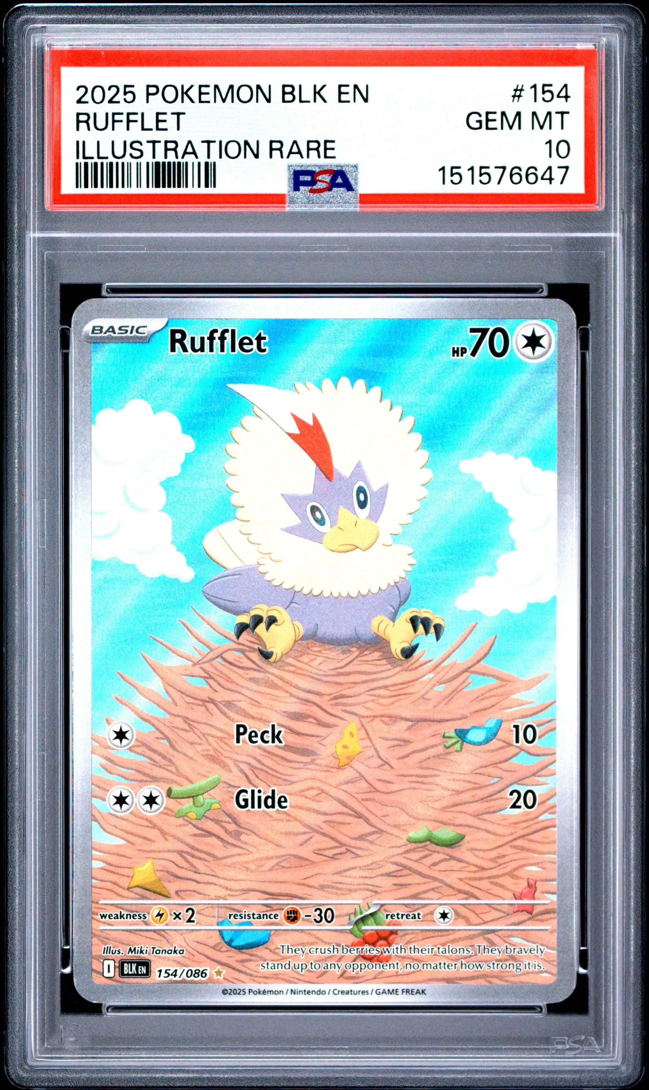 2025 Pokemon Blk En-Black Bolt Illustration Rare Rufflet 10 PSA #154