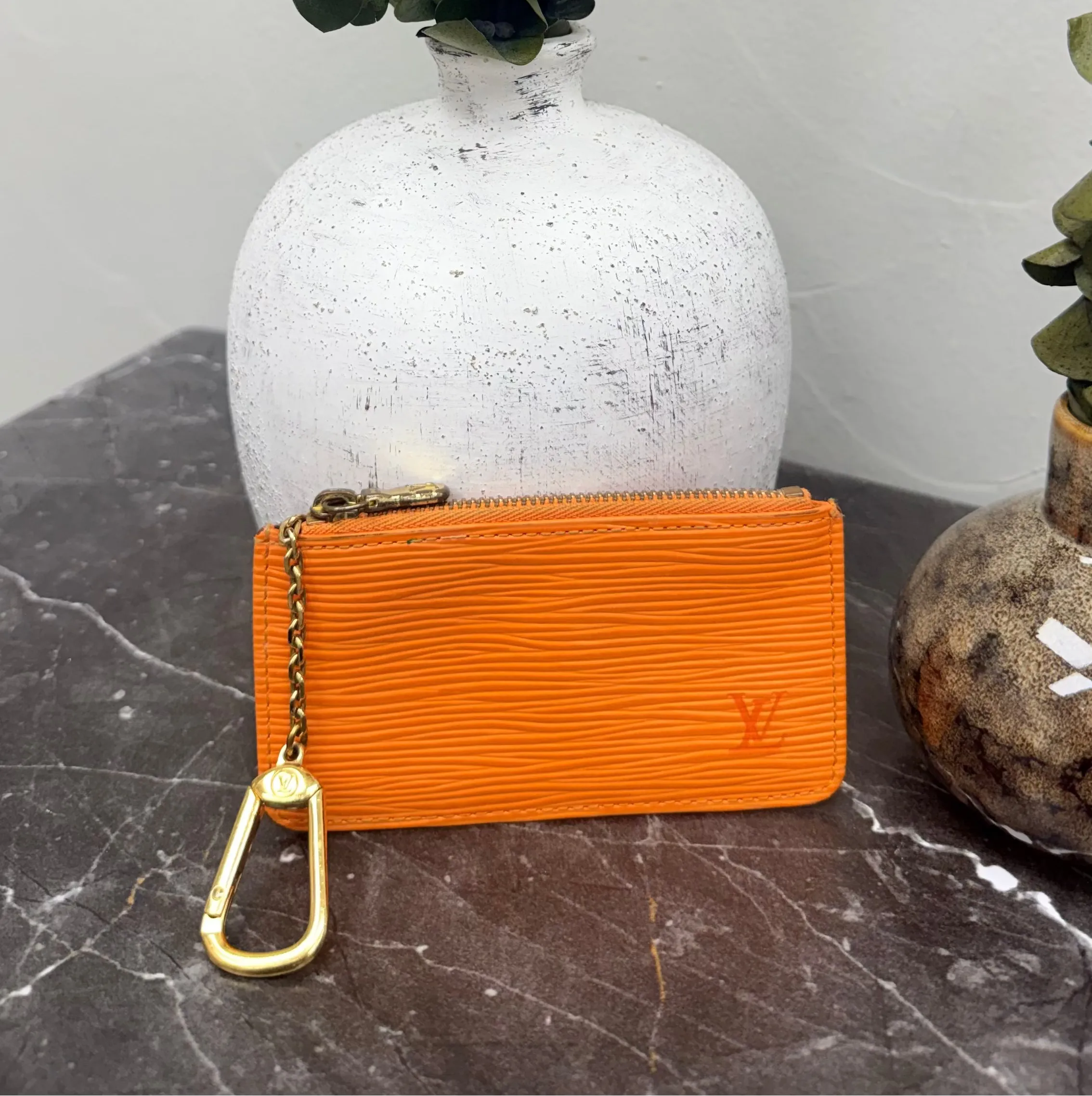 Louis Vuitton Orange Epi Leather Key Cles