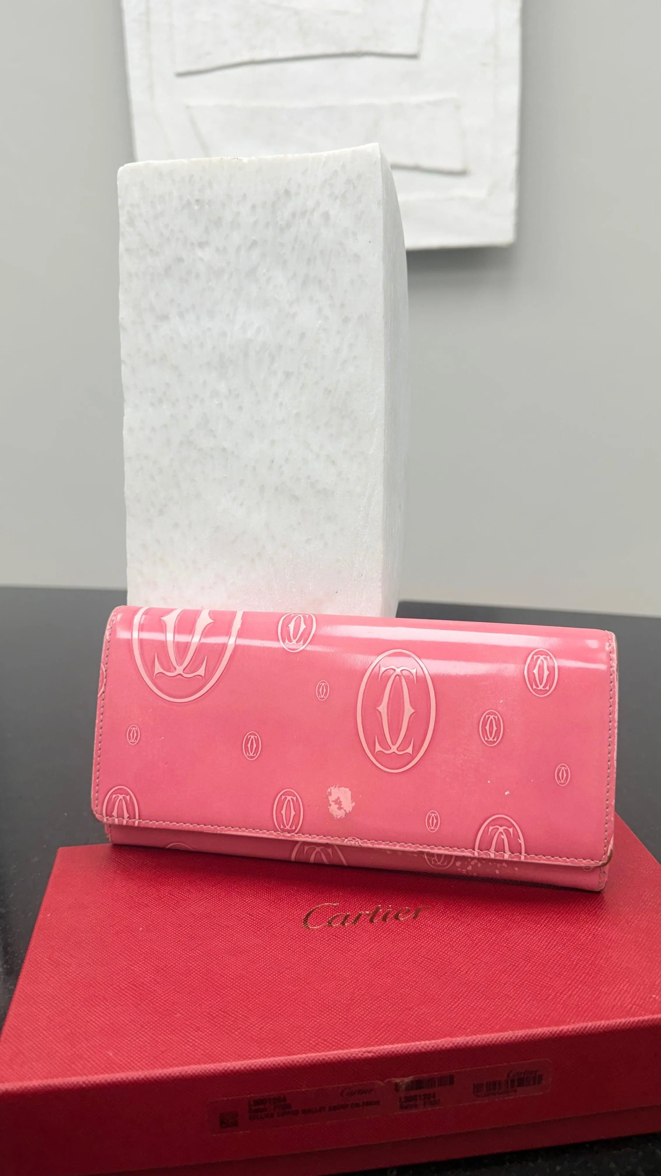 Cartier Pink Patent Leather Flap Wallet