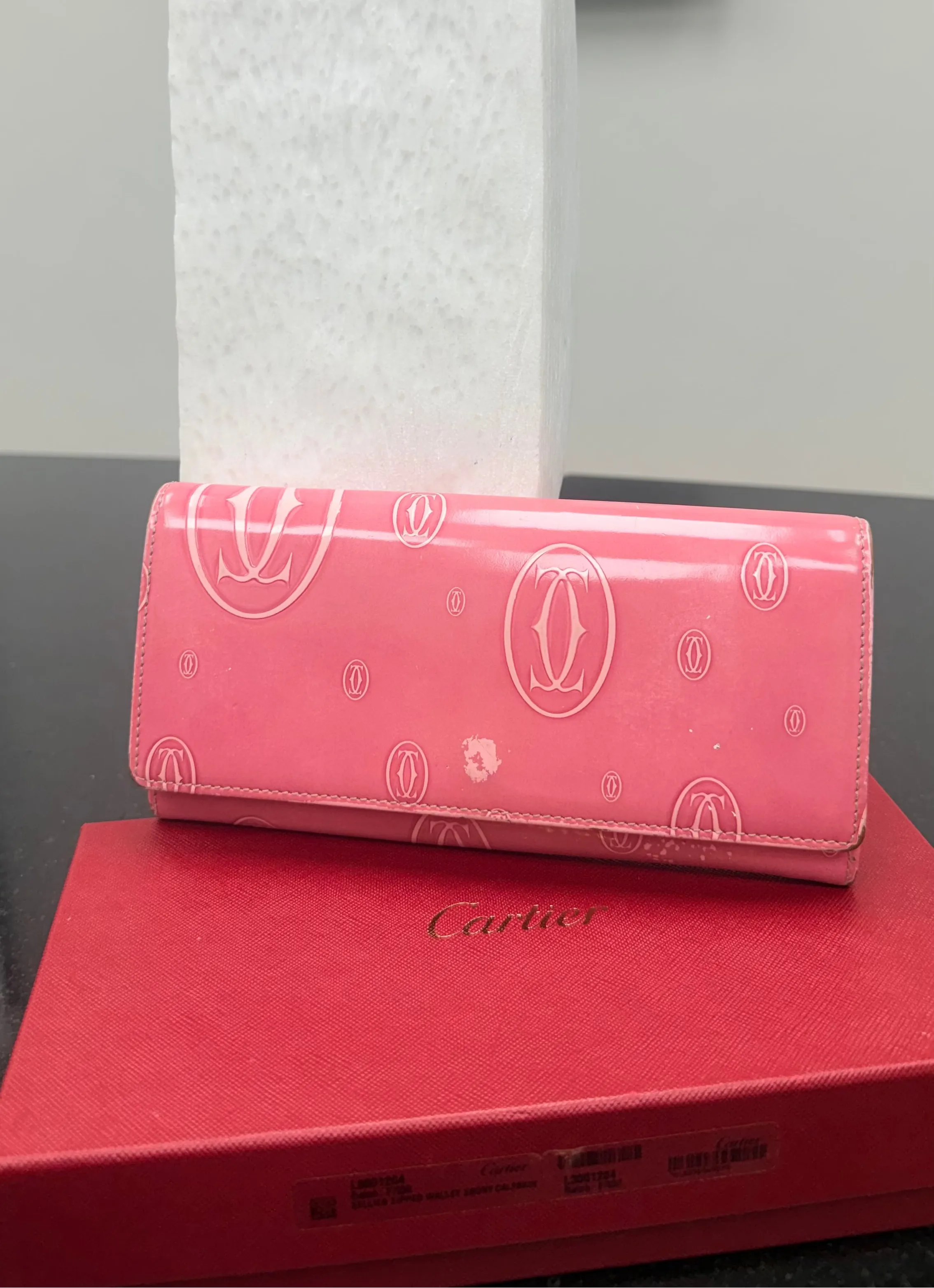 Cartier Pink Patent Leather Flap Wallet
