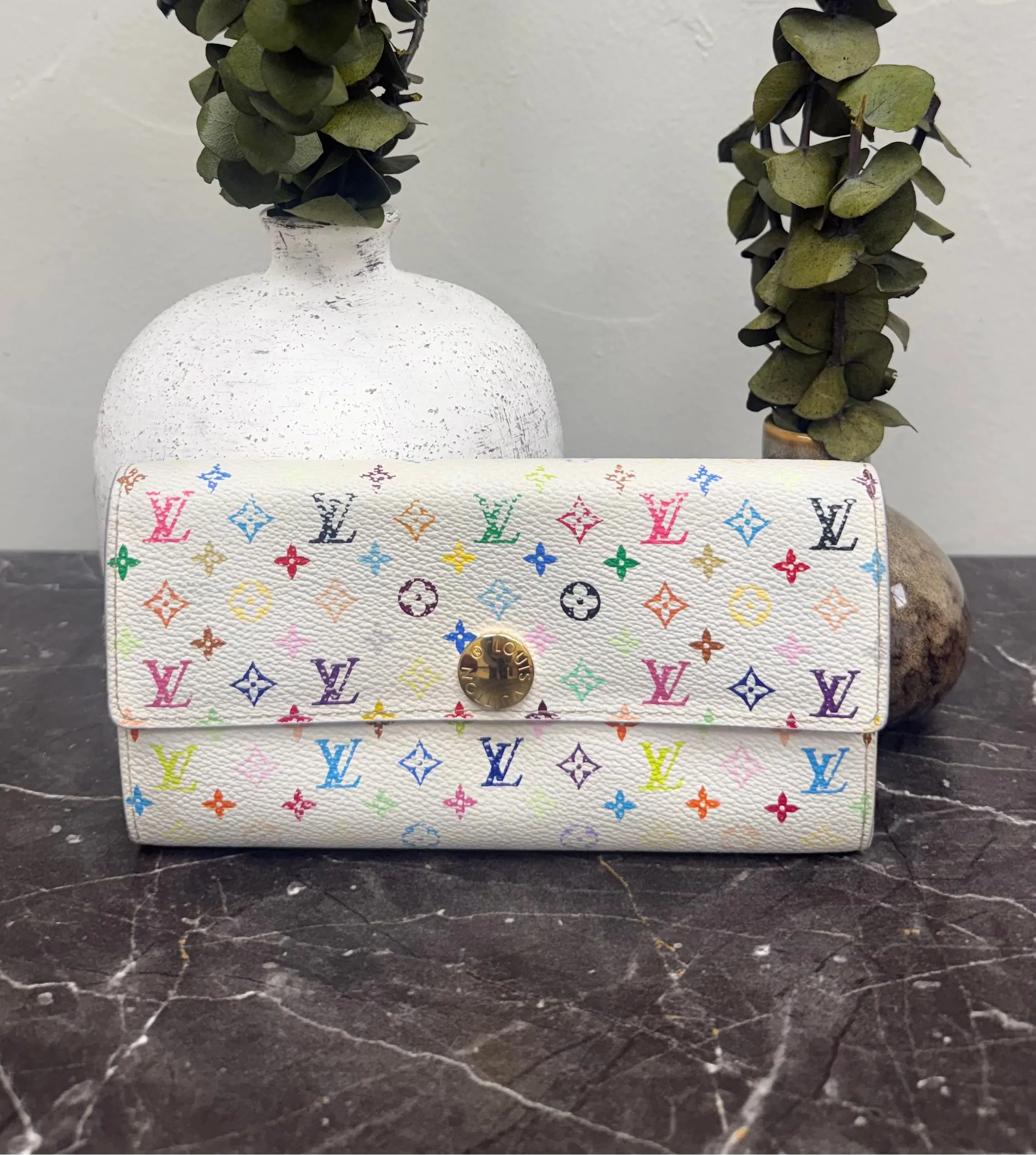 Louis Vuitton White Multicolor Monogram Sarah Wallet
