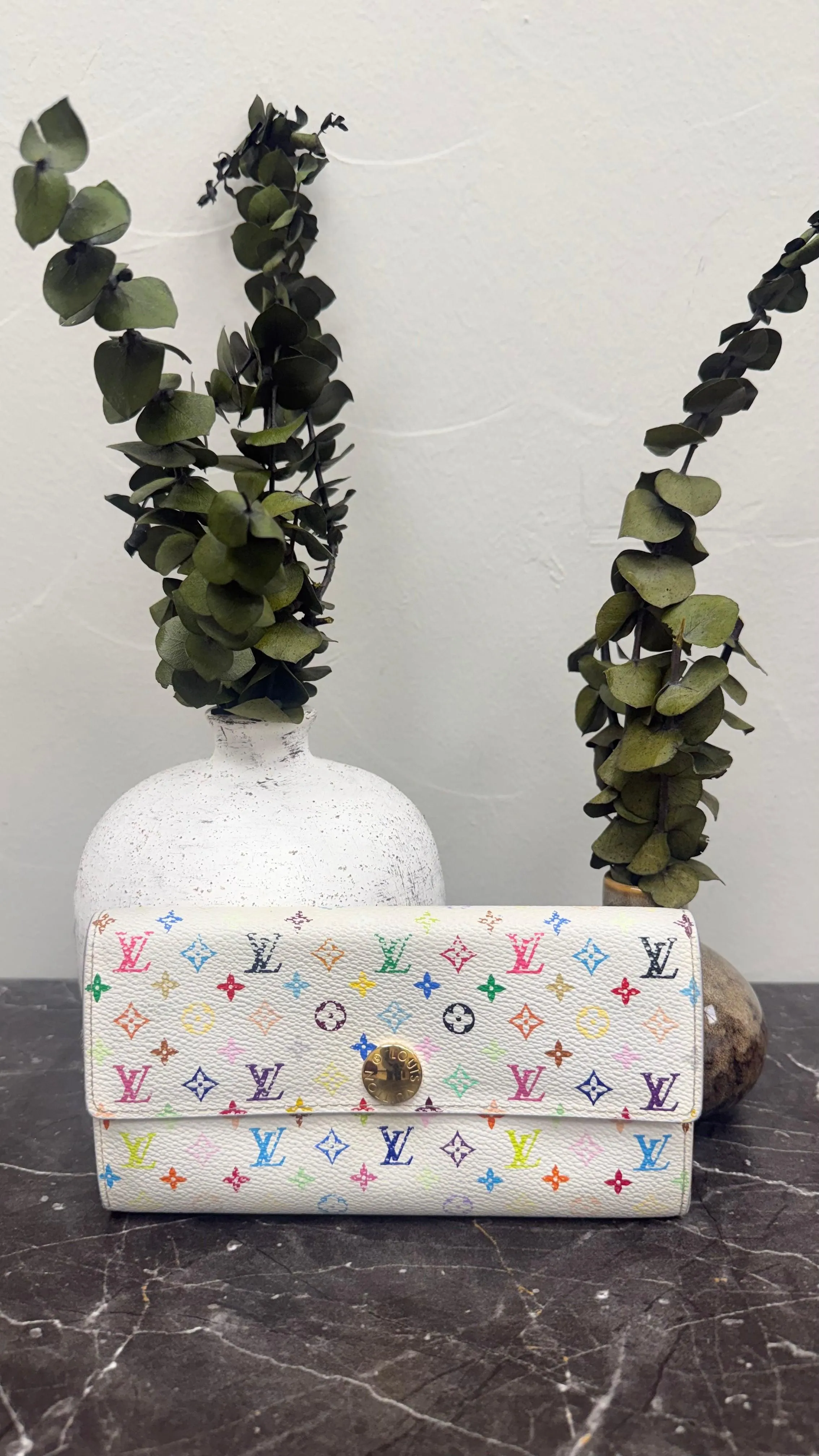 Louis Vuitton White Multicolor Monogram Sarah Wallet