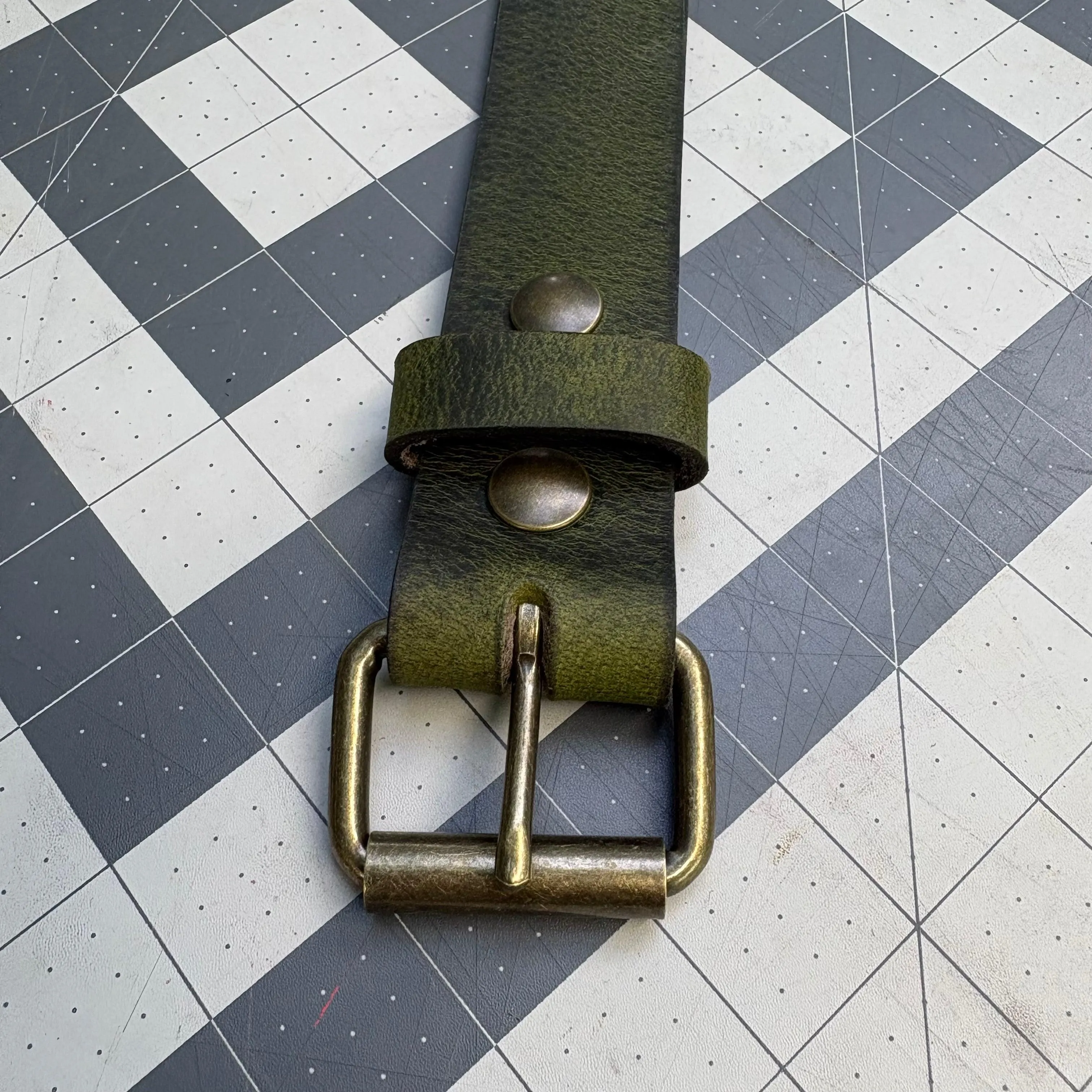 Lime Brass Buffalo Leather Belt