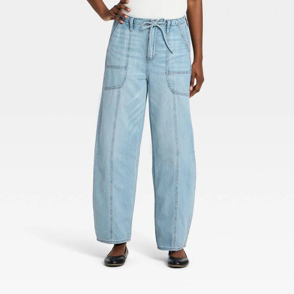 New without Tags - Women’s High-Rise Drawstring Soft Utility Jeans - Universal Thread Light Wash 6