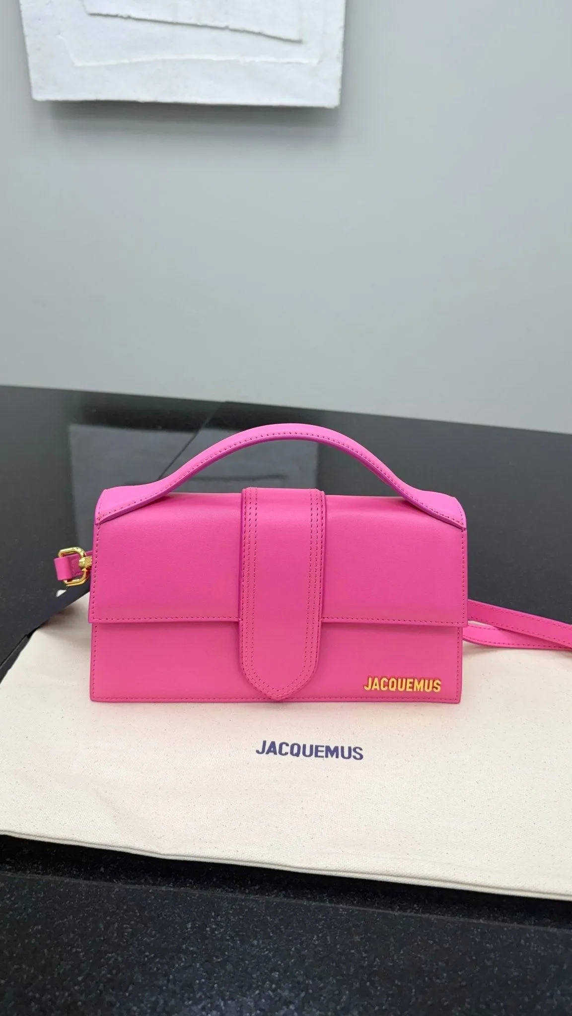 BRAND NEW - Jacquemus Hot Pink Leather Le Grand Bambino Handbag 2Way Handbag