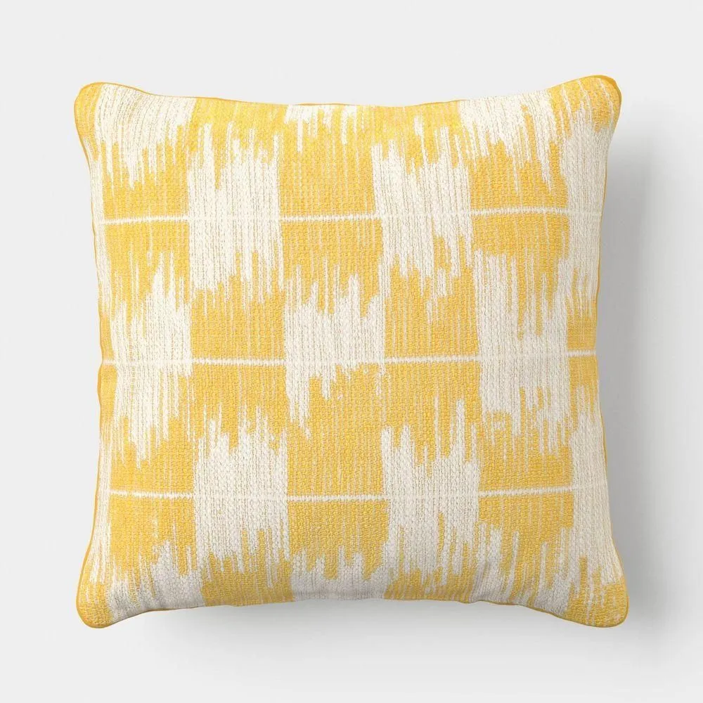 New without box - 18"x18" Ikat Woven Pillow Ivory/Yellow - Threshold