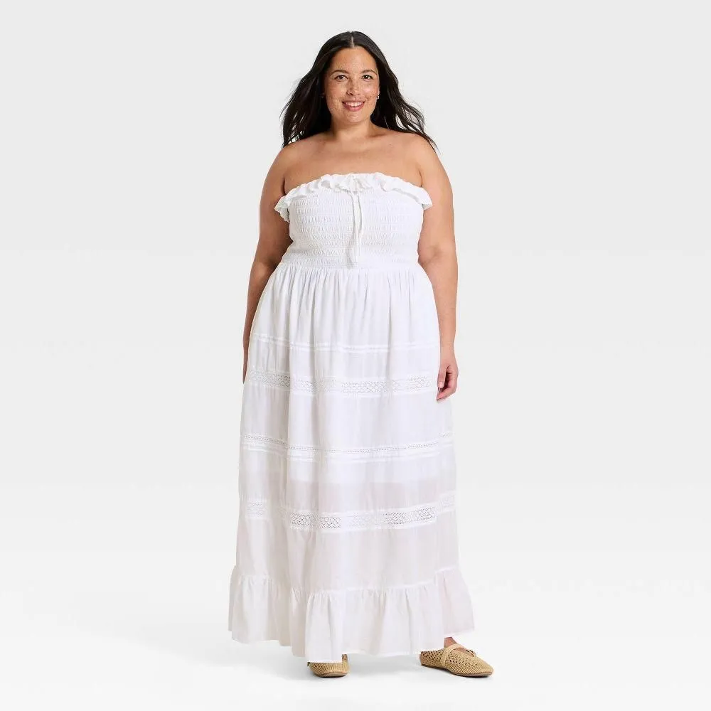 New without Tags - Women's Cotton Maxi Pullover Sundress - Universal Thread White 2X
