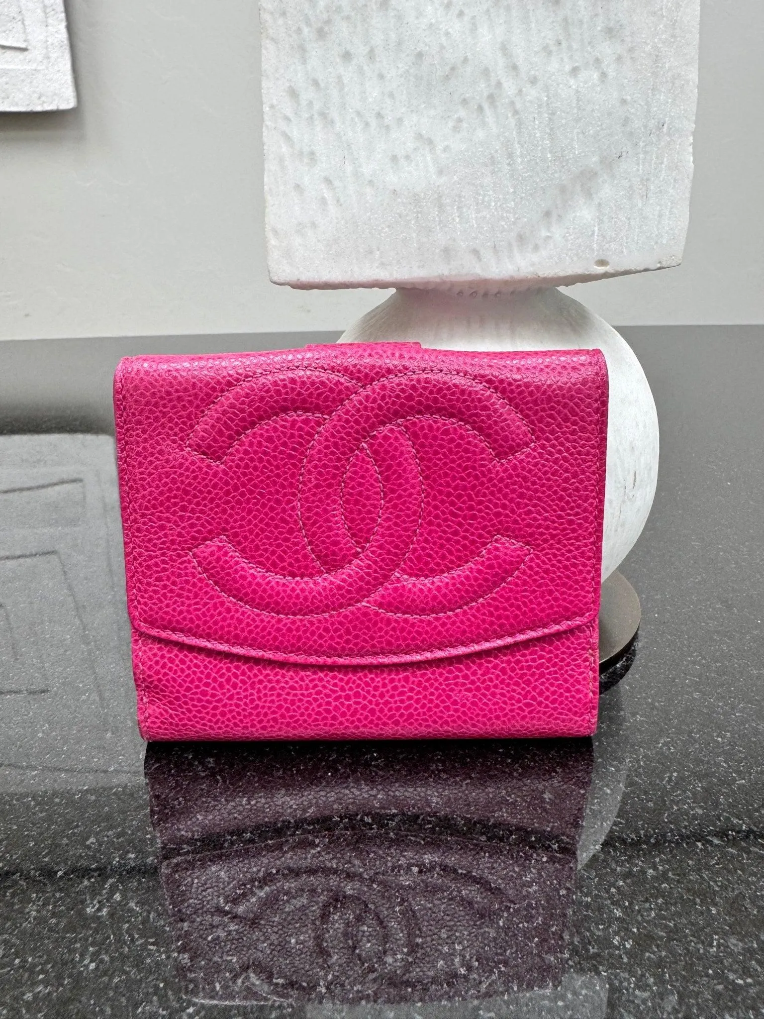 Chanel Pink Caviar Leather Timeless CC Compact Wallet