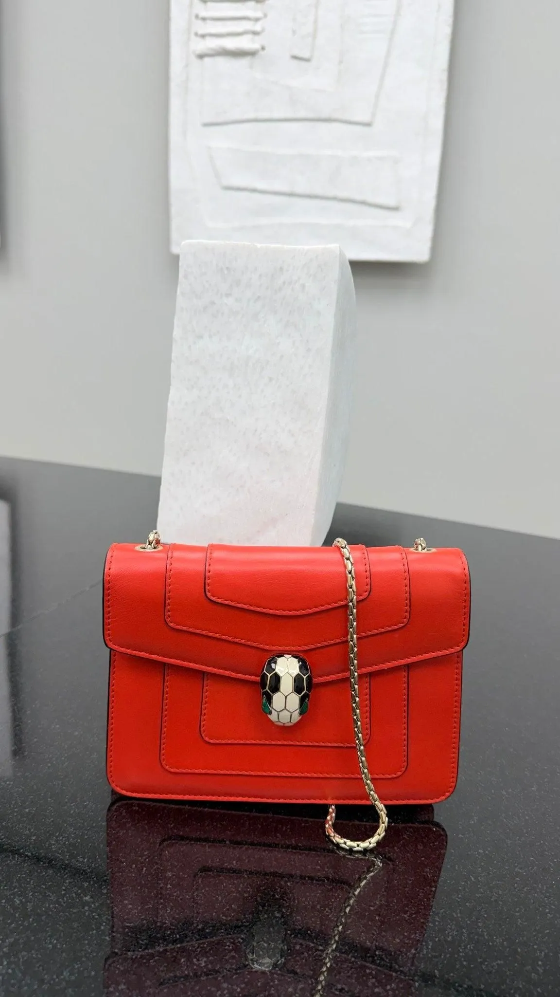 Bvlgari Orange Leather Serpenti Forever Small Shoulder Bag