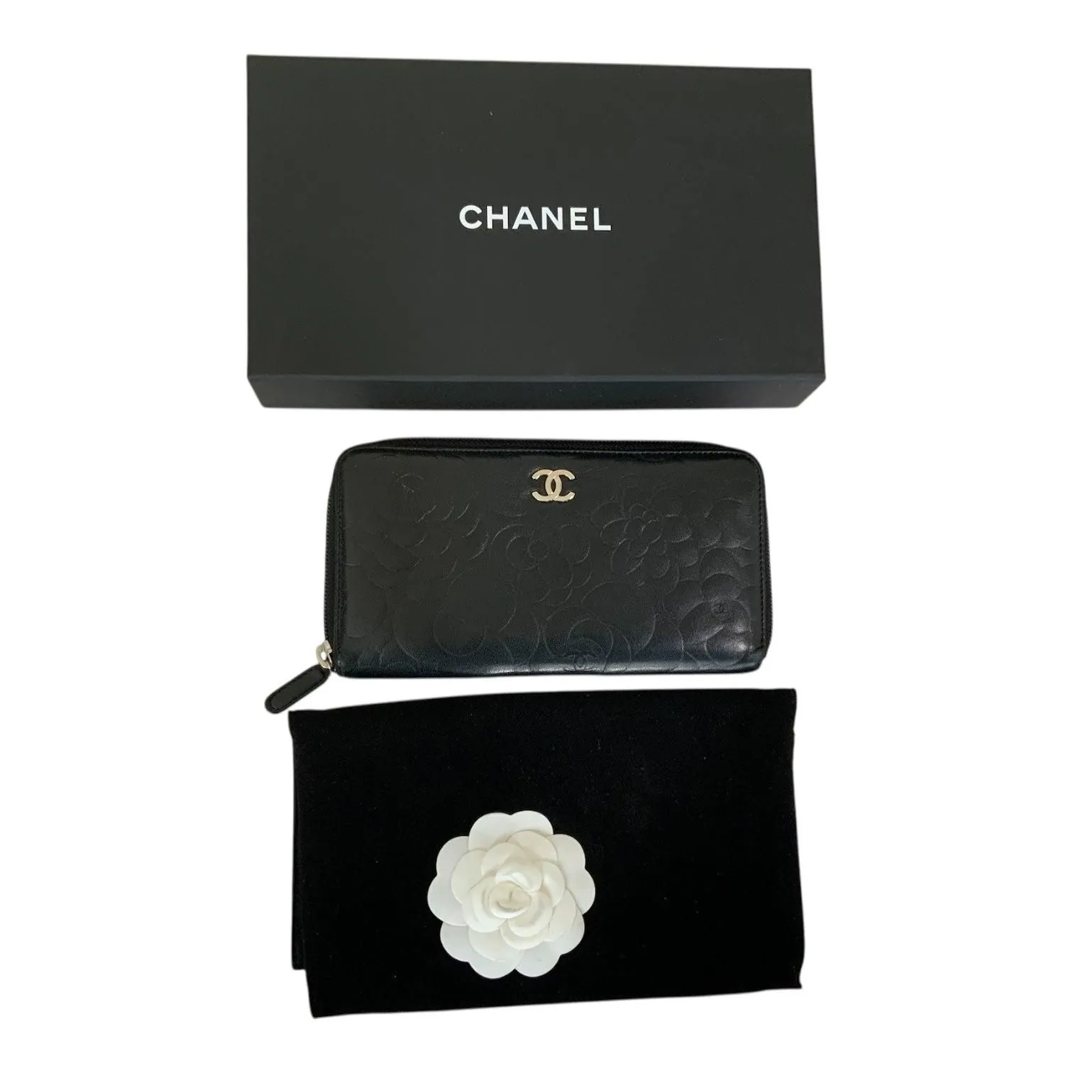 Chanel - Chanel Camellia Embossed Zip Around Wallet
