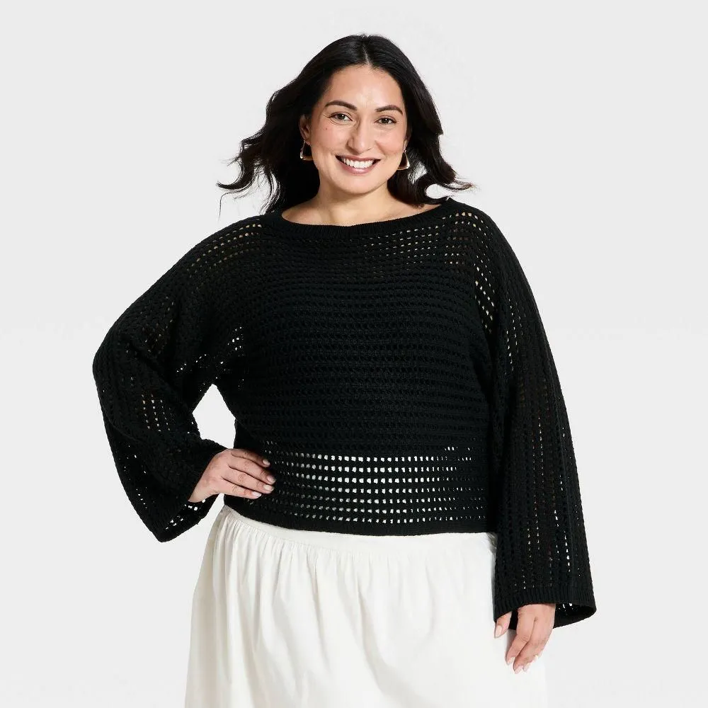 New without Tags - Women's Open Work Oversized Pullover Sweater - A New Day Black XXL