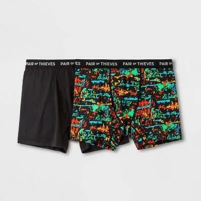 Pair of Thieves Men's Boxer Briefs 2pk - Red/Blue/Green/Orange Sound Waves Small