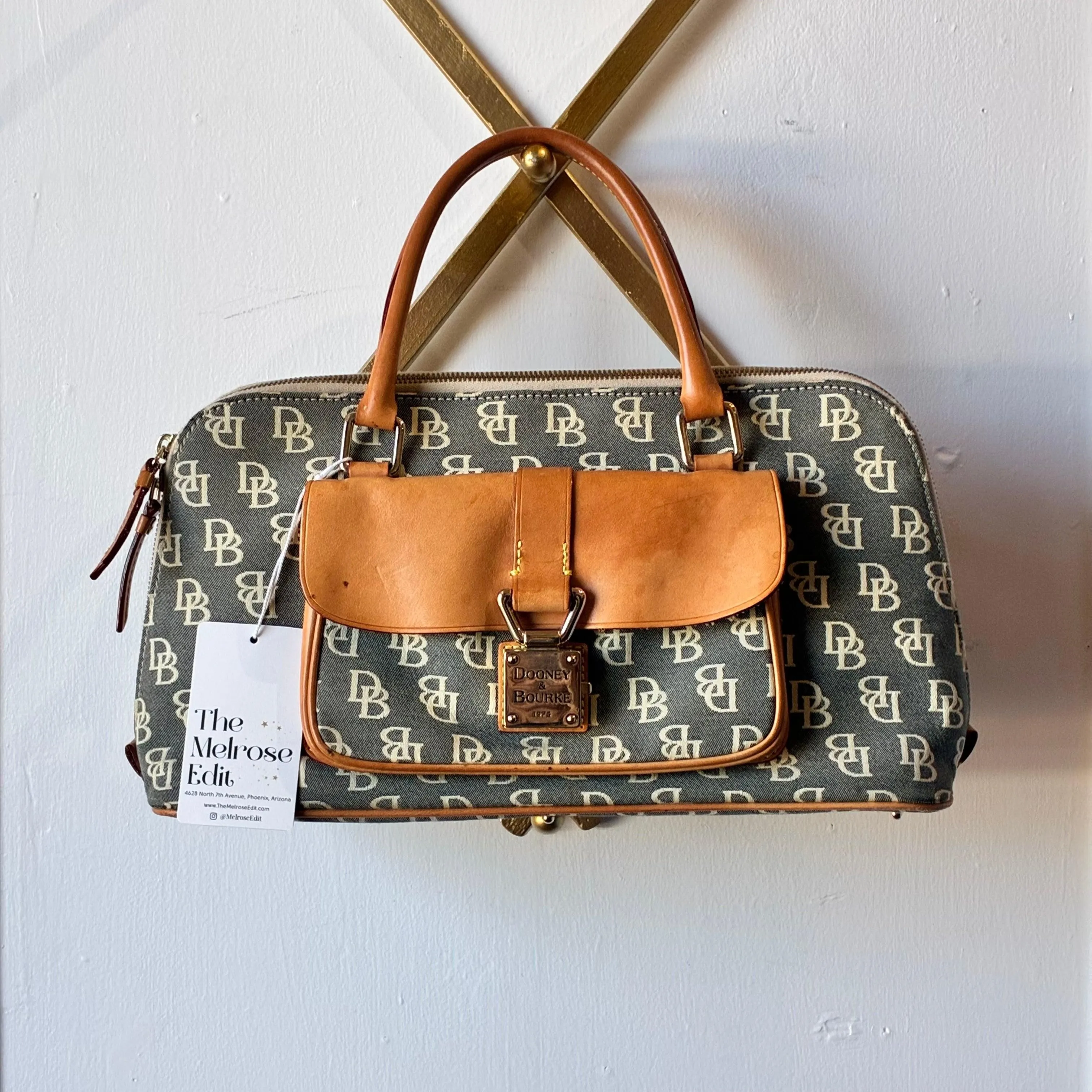 Vintage Y2K Dooney & Bourke Signature Small Domed Pocket Satchel with Vachetta Leather Trim