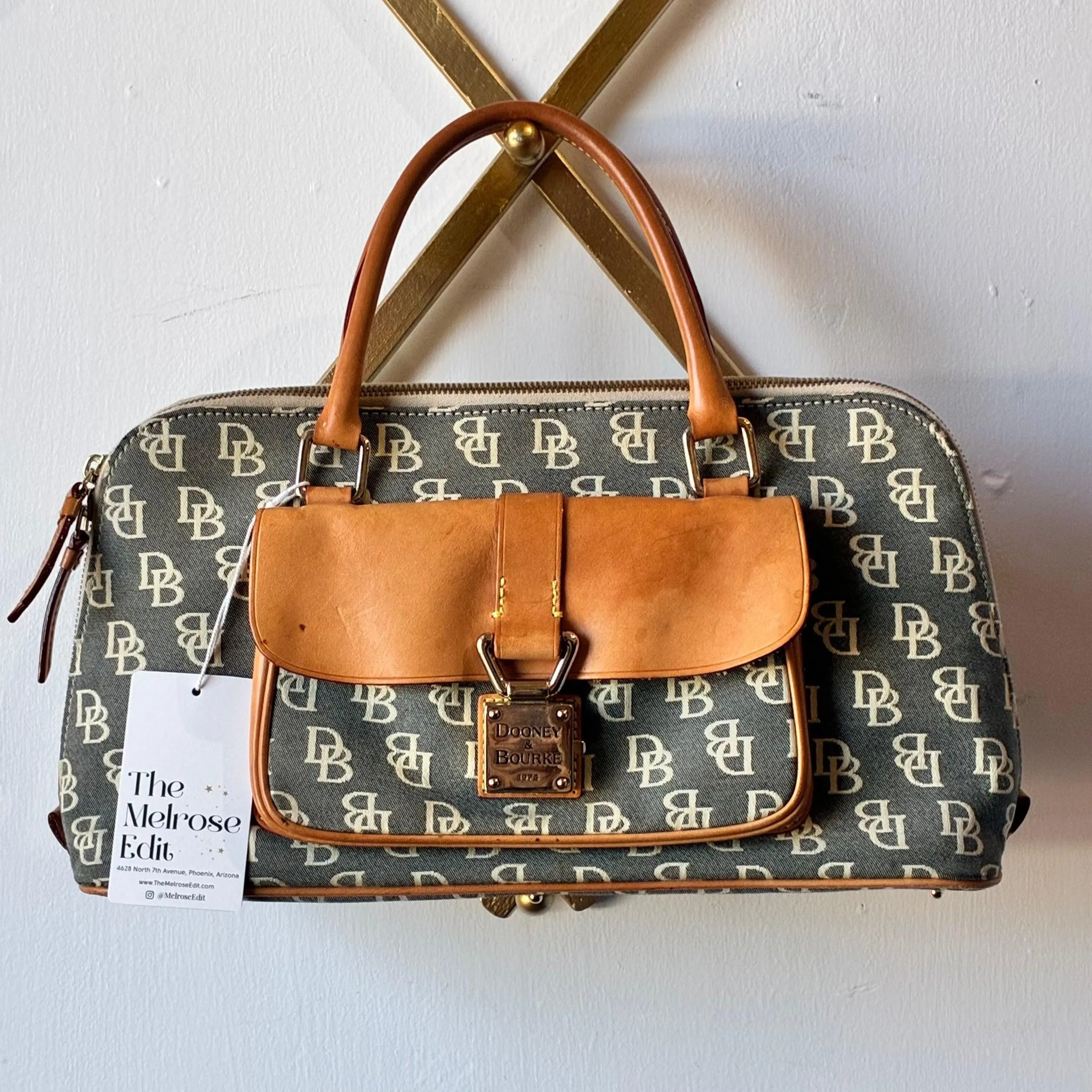 Vintage Y2K Dooney & Bourke Signature Small Domed Pocket Satchel with Vachetta Leather Trim
