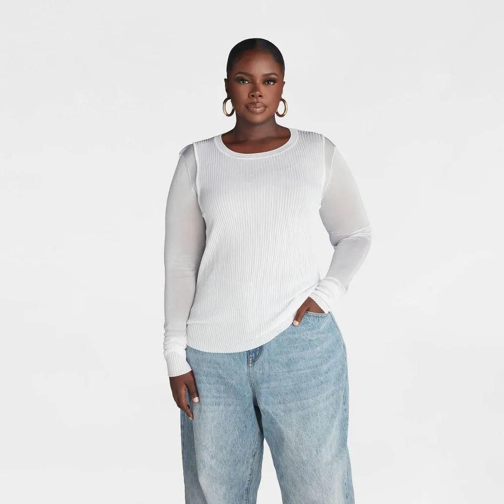 New without Tags - Size: XXL - KBB by KAHLANA Women's Long Sleeve 'The Layered Sheer Top' - White