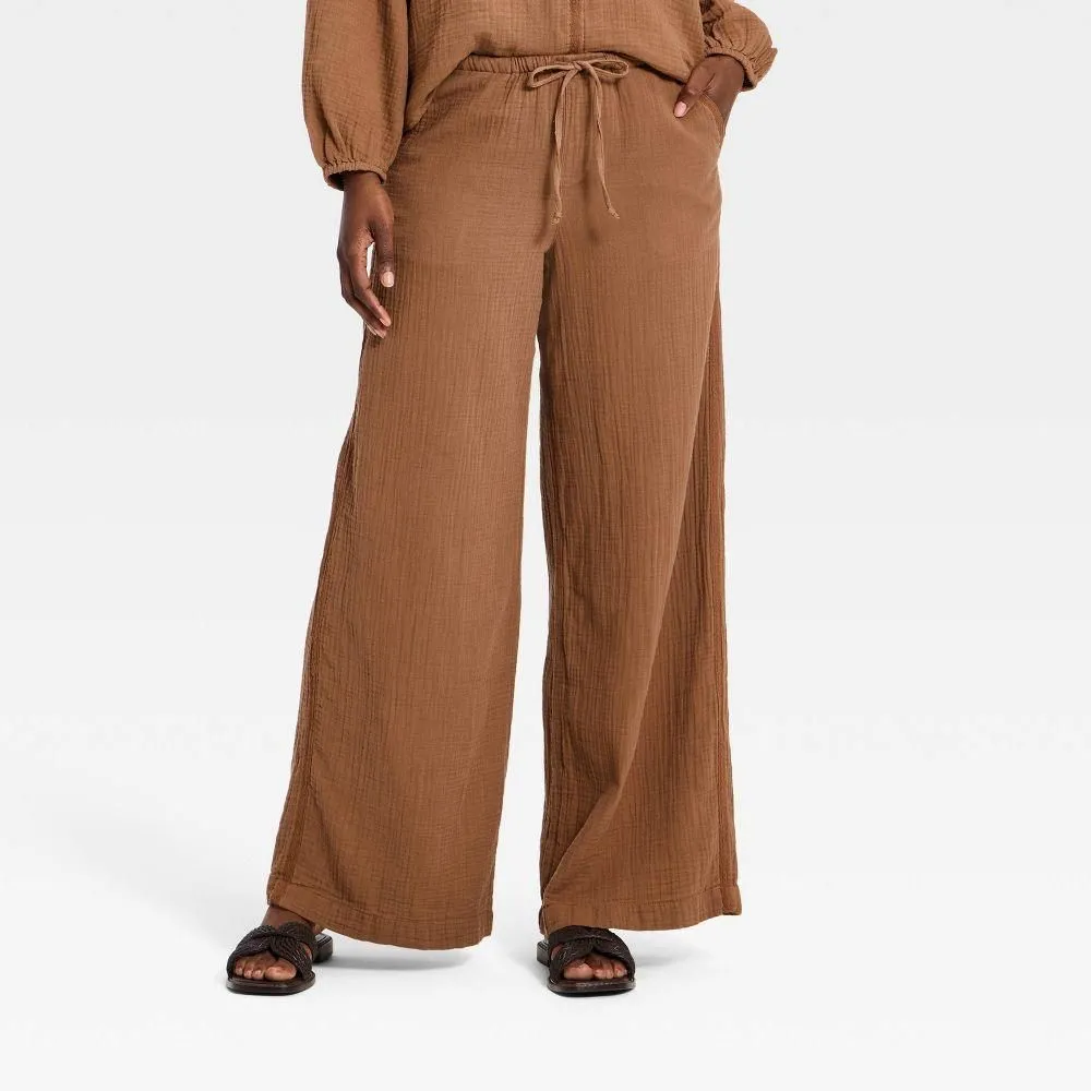 New without Tags - Women's Mid-Rise Drawstring Wide Leg Pull-On Pants - Universal Thread Brown XL