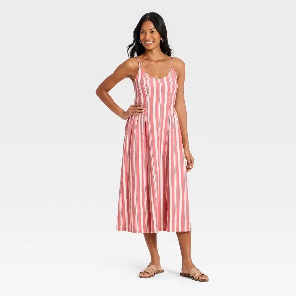 New without Tags - Women's Corset Sundress - A New Day Cream/Red Striped L