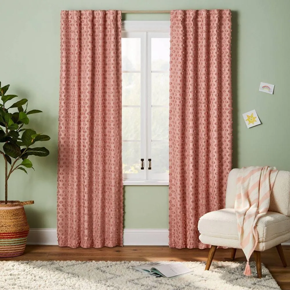 New without box - 42"W x 84"L Clipped Dotted Kids' Blackout Window Curtain Panel Rose Pink