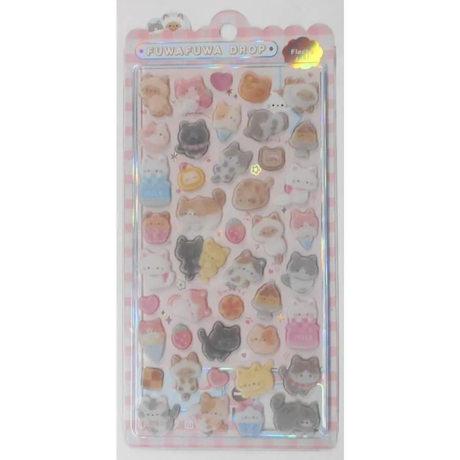 Cat FuwaFuwa Drop Flocked 3D Sticker [Pink]