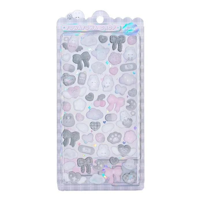 Bunny FuwaFuwa Drop Flocked 3D Sticker [Black Bows]