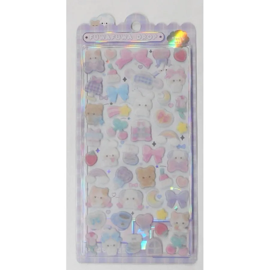 Cat FuwaFuwa Drop Flocked 3D Sticker [Purple]