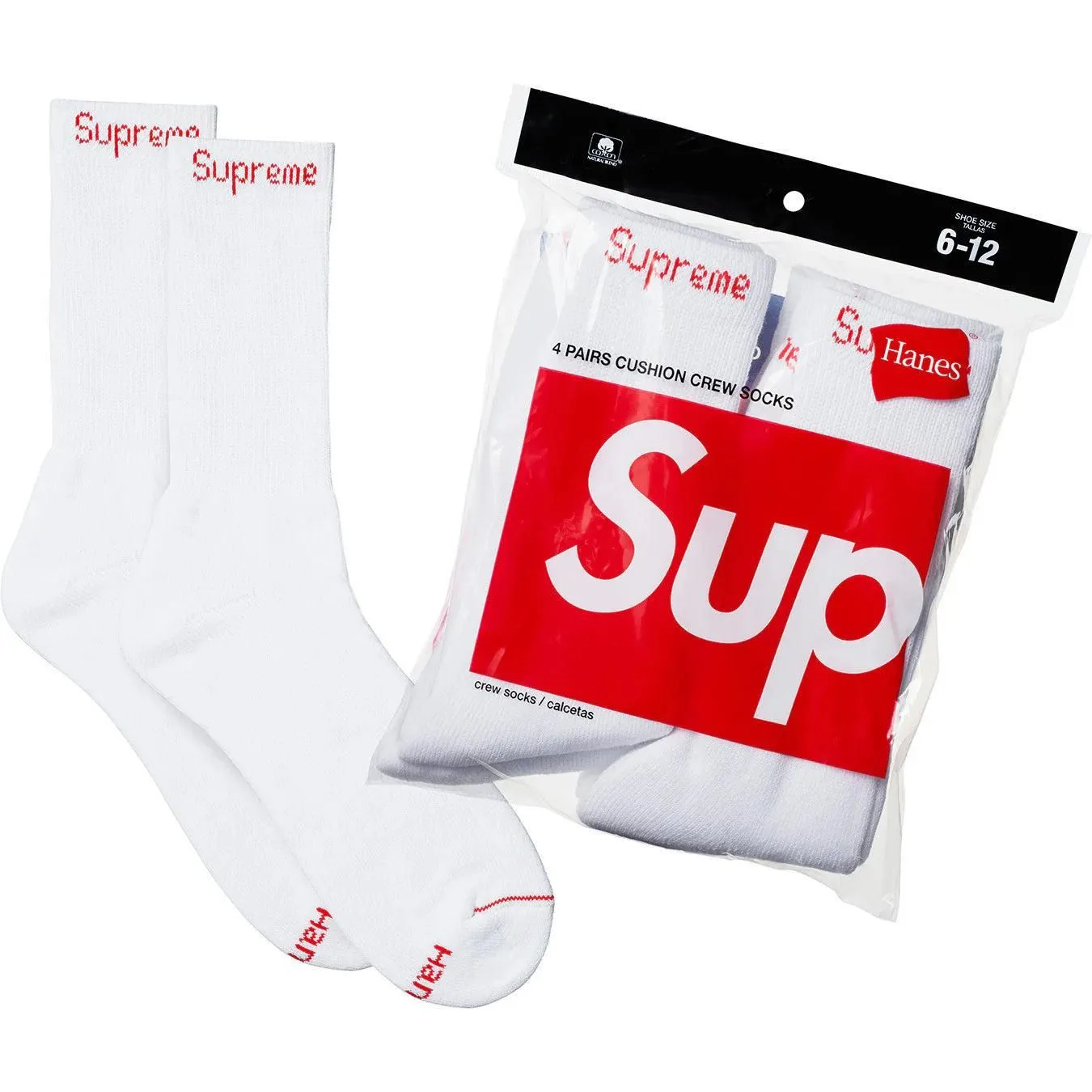 Supreme Hanes Crew Socks (4 Pack) Size 6-12 White/Black/Grey