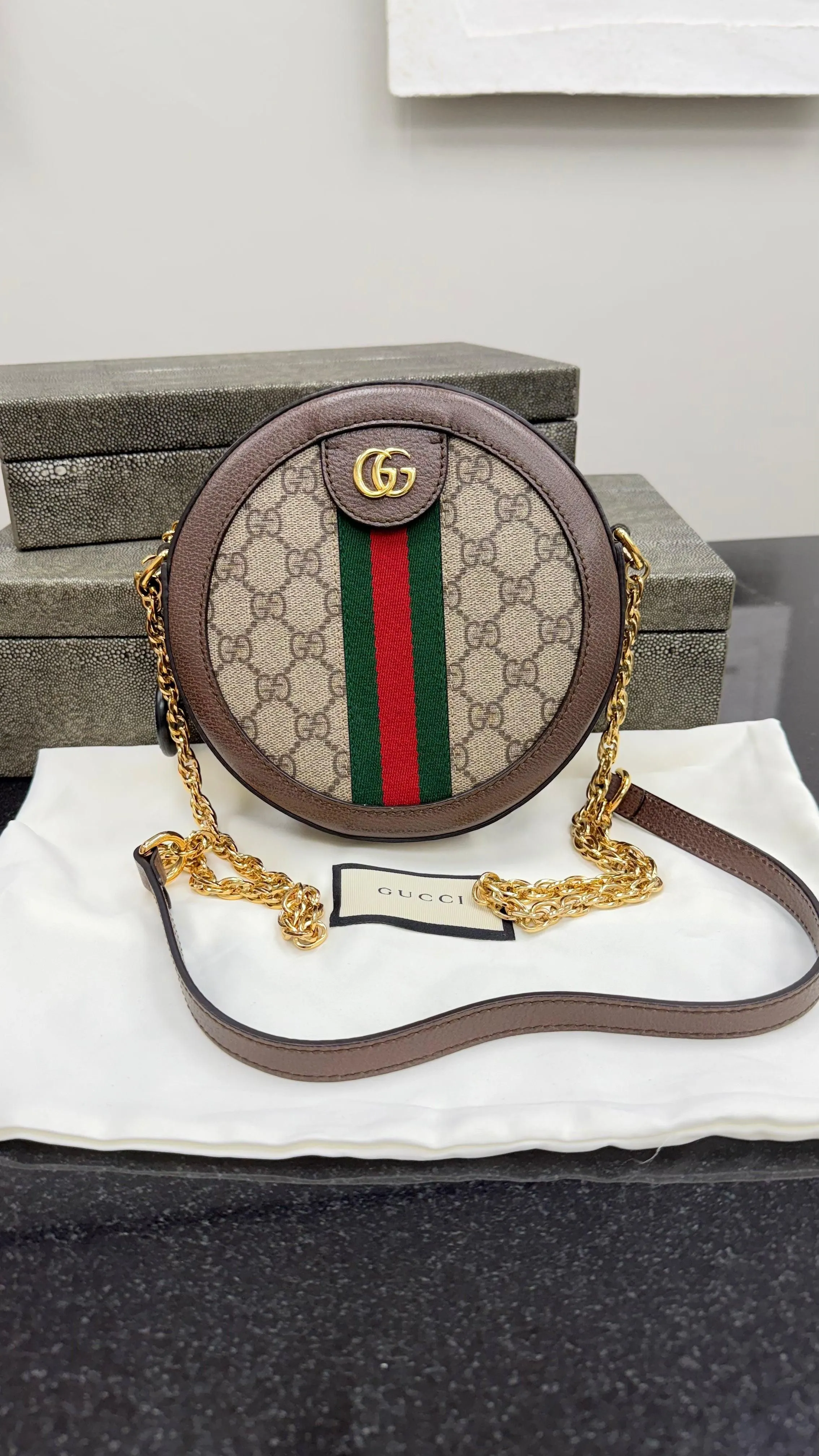 *DONS DROP* Gucci Supreme Canvas & Leather Web Marmont Round Crossbody
