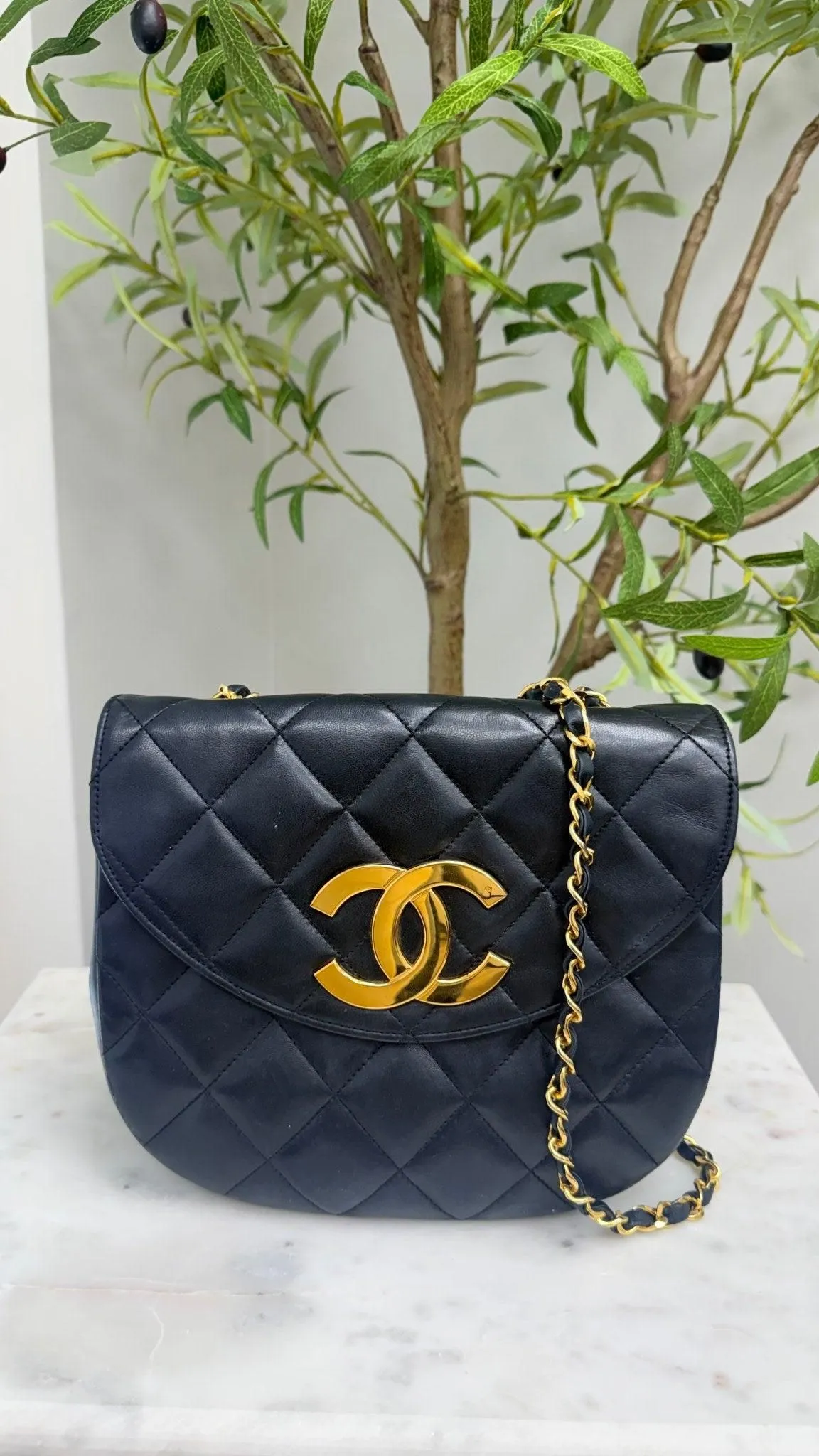 Chanel Black Lambskin Leather Vintage Half Moon Shoulder Bag