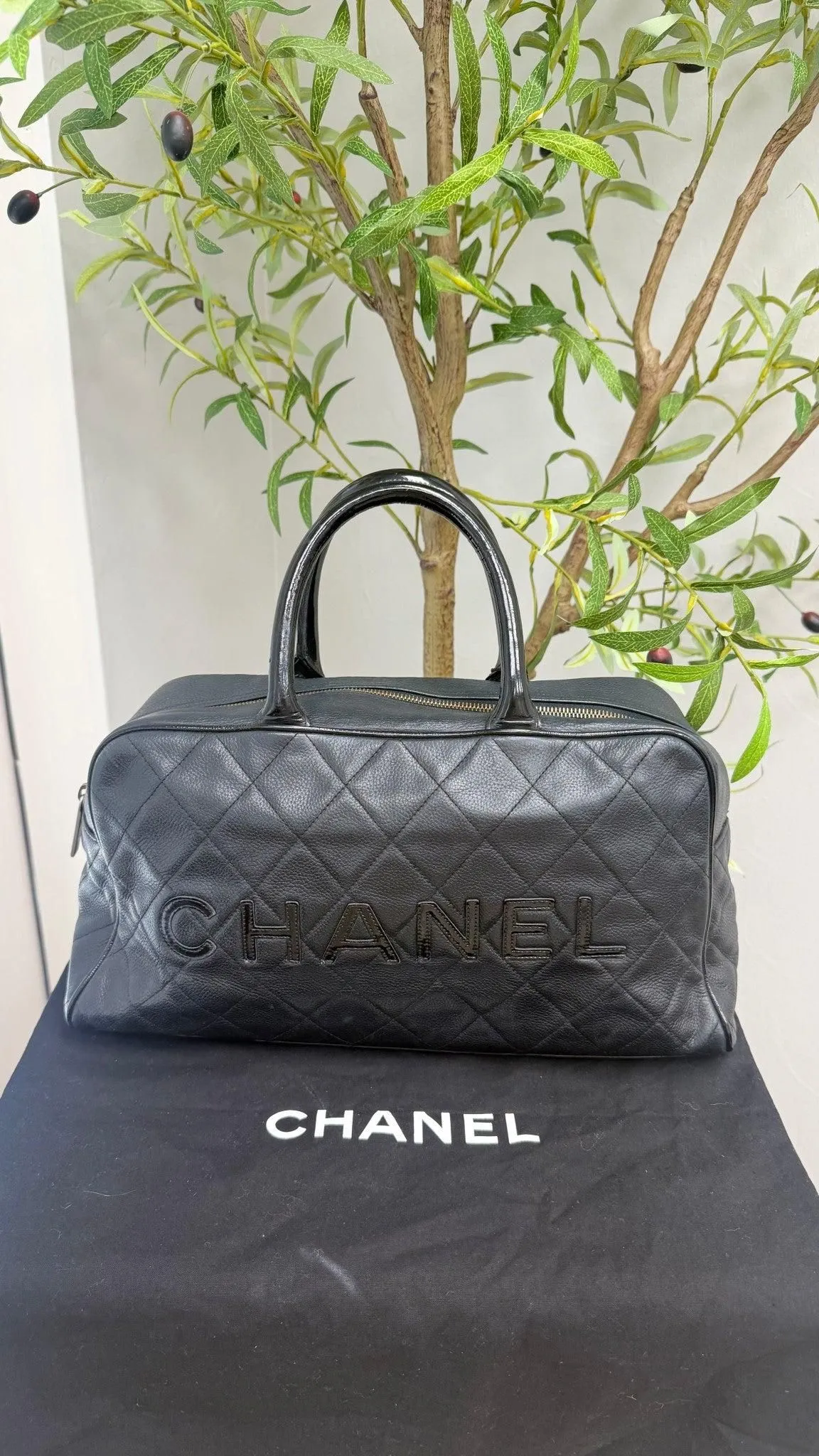 Chanel Black Caviar Leather Bowler Bag