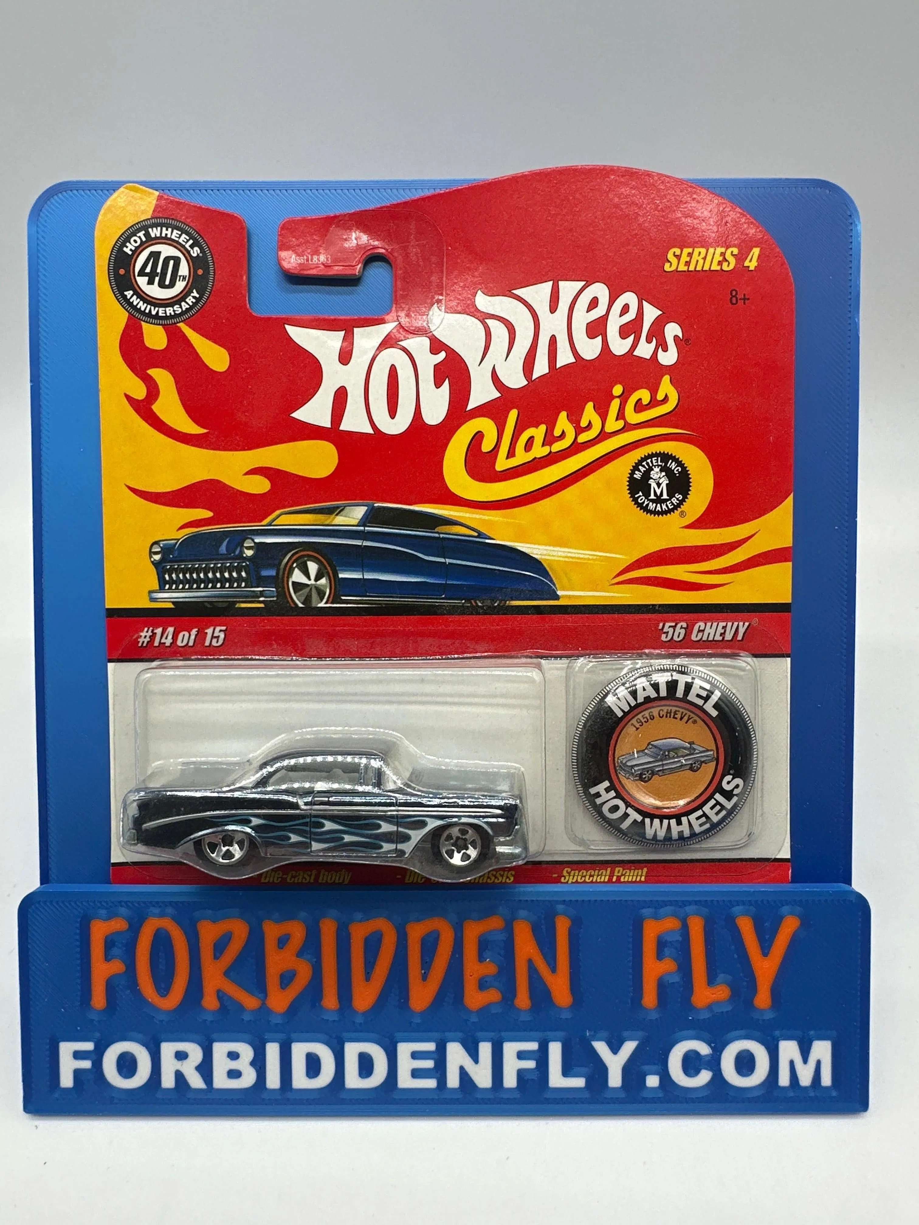 Hot Wheels Classics - Series 4 #14 of 15 - Dark Blue (Black) ‘56 Chevy w/ Button