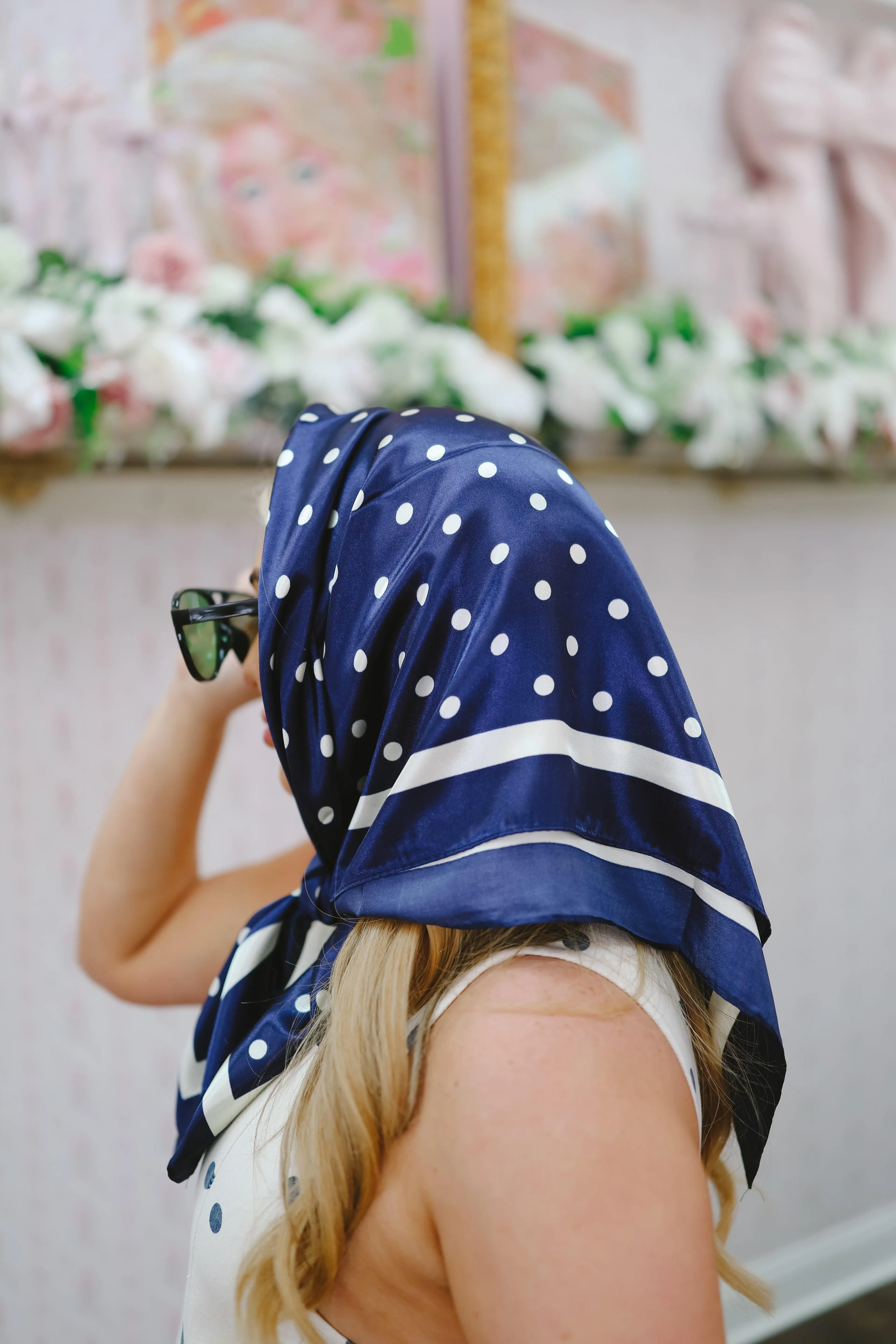 Brooke Polka Dot Bandana Scarf - Navy