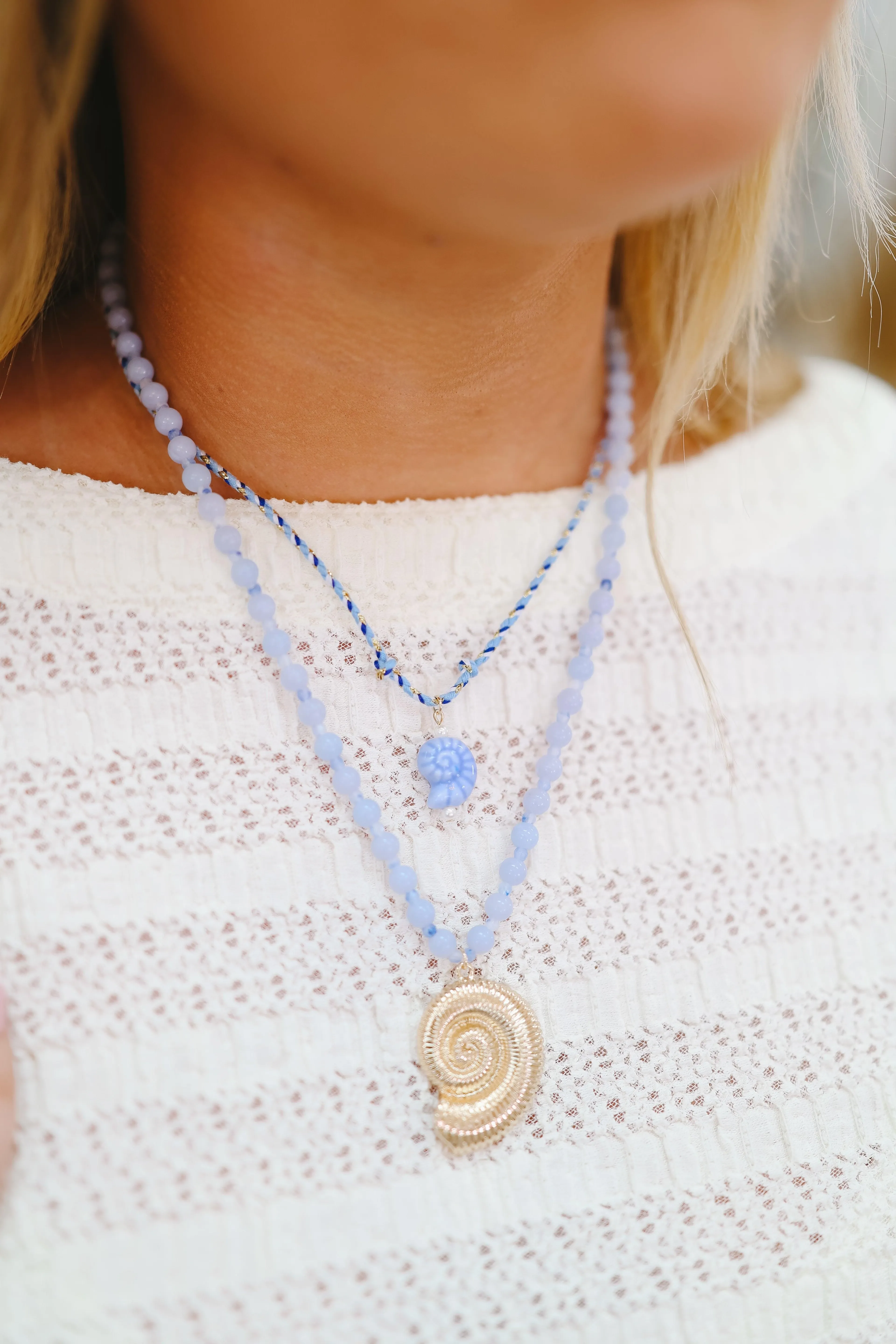 Shelley Shell Layered Necklace - Blue