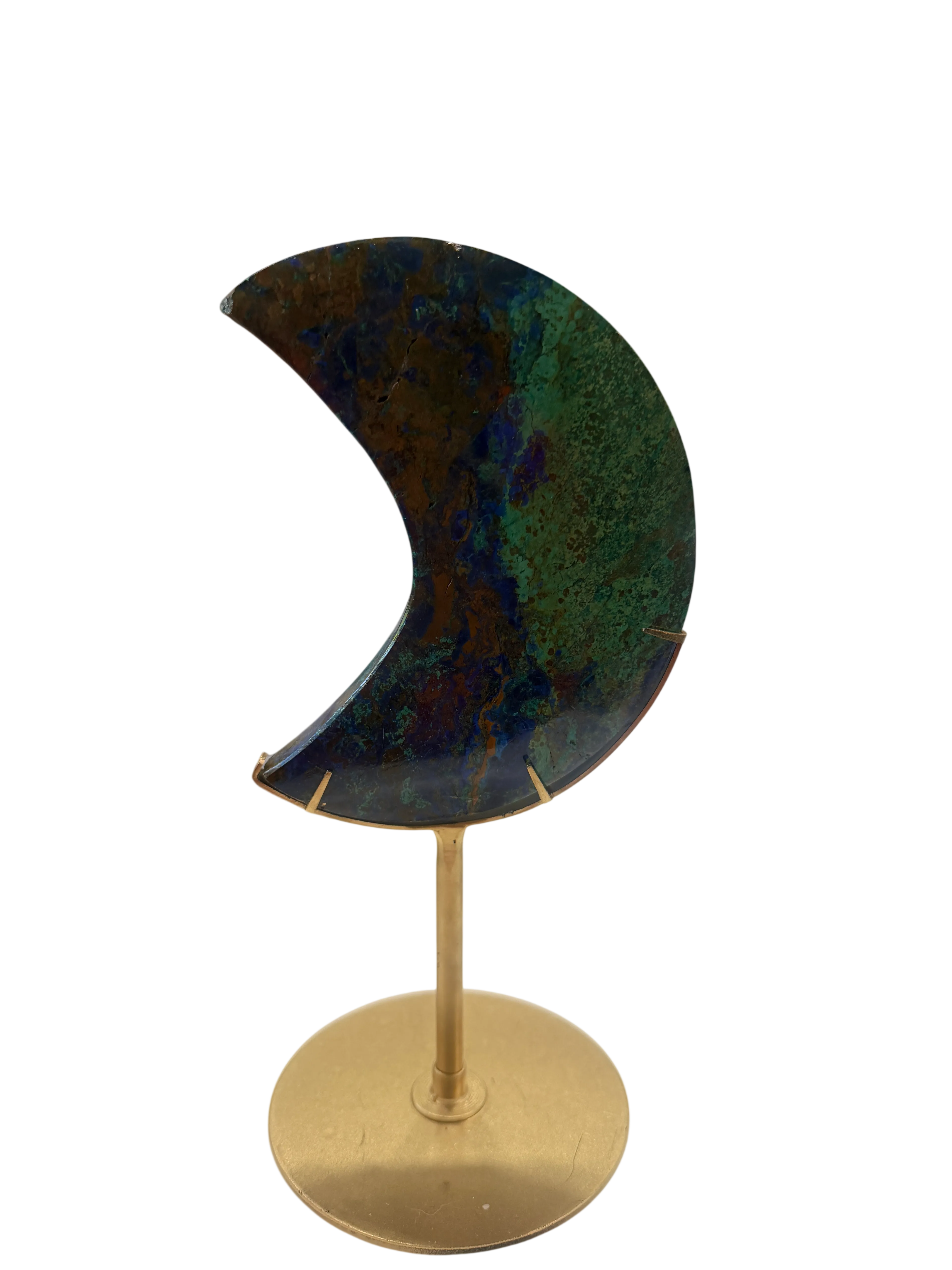 Azurite-Malachite Crescent Moon Carving — Polished Mineral Specimen