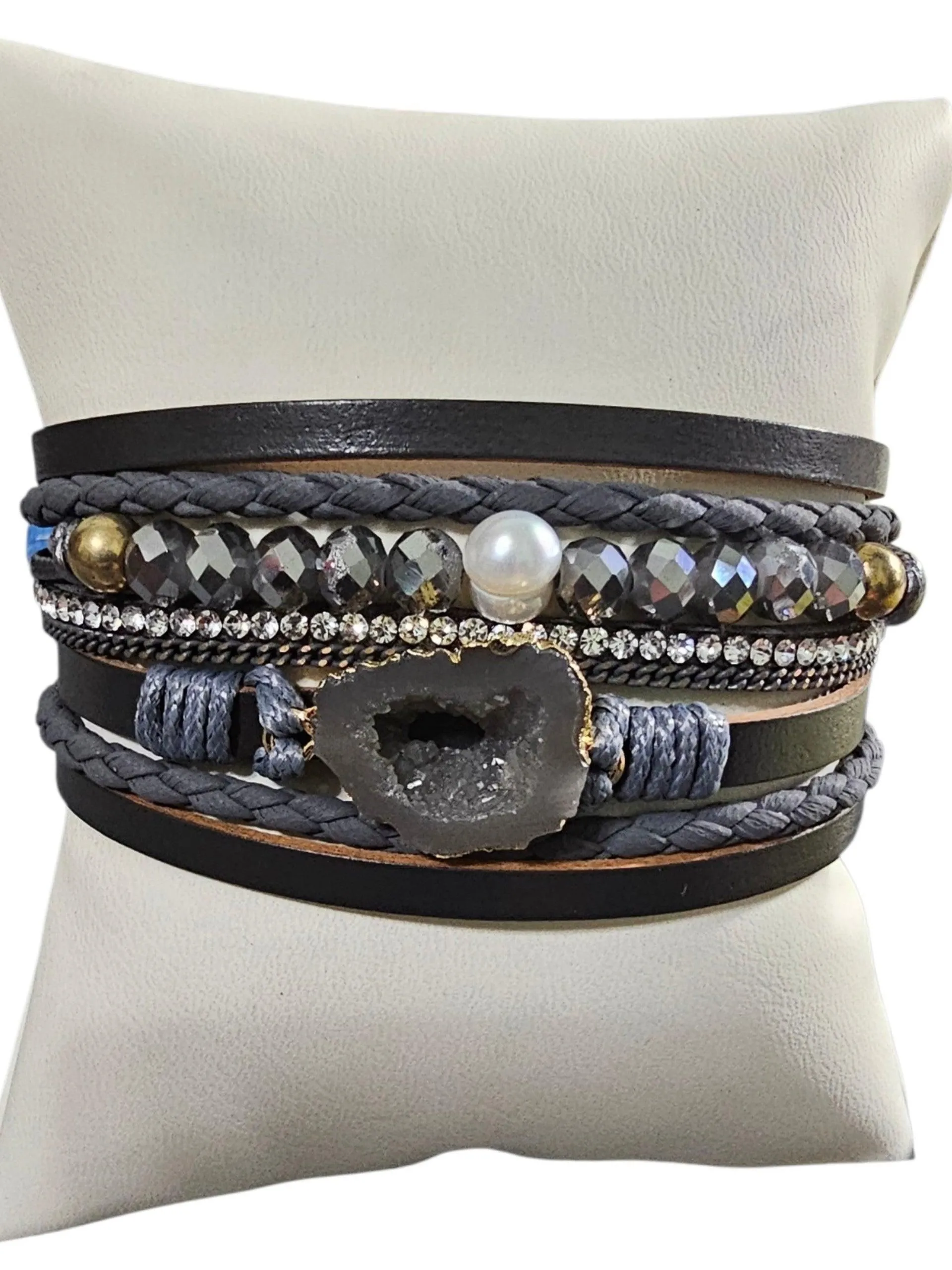 2952 Dark Gray Leather Wrap Bracelet with Magnetic Clasp