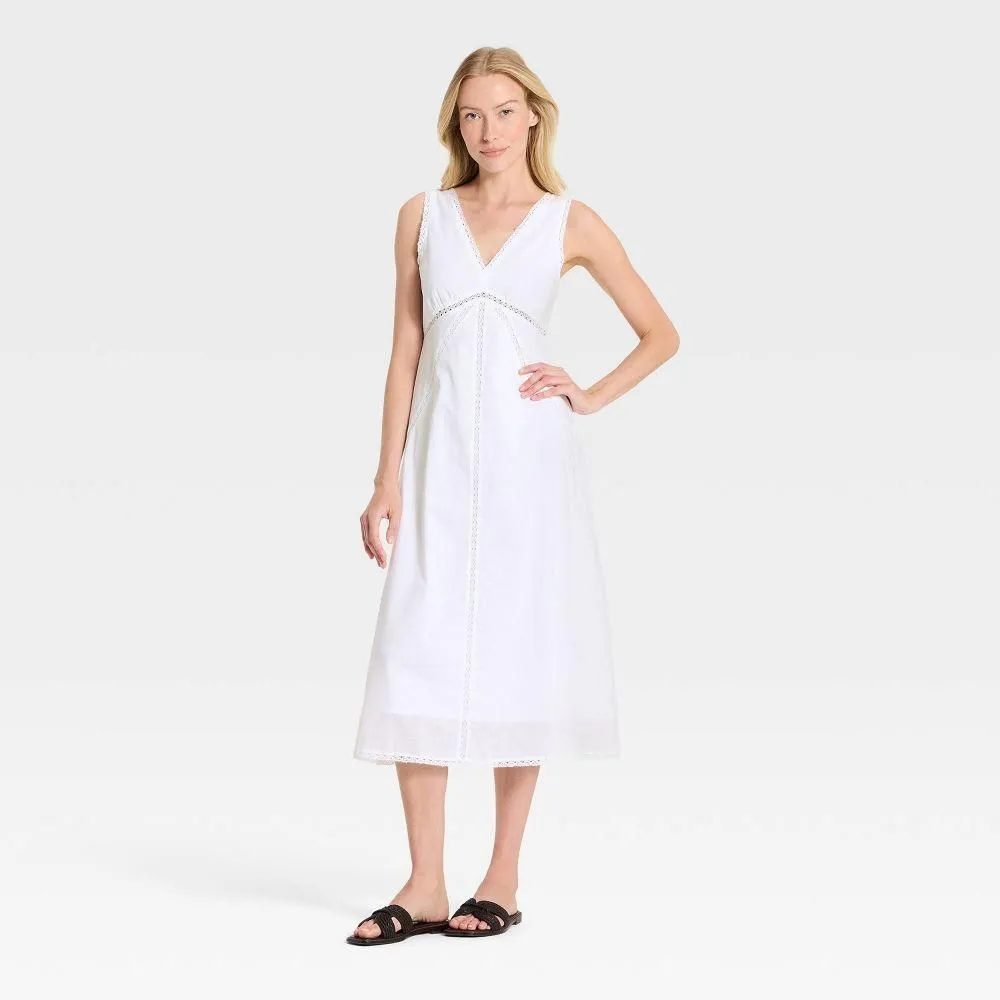 New without Tags - Women's Lace Trim Midi Slip Dress - Universal Thread White XS