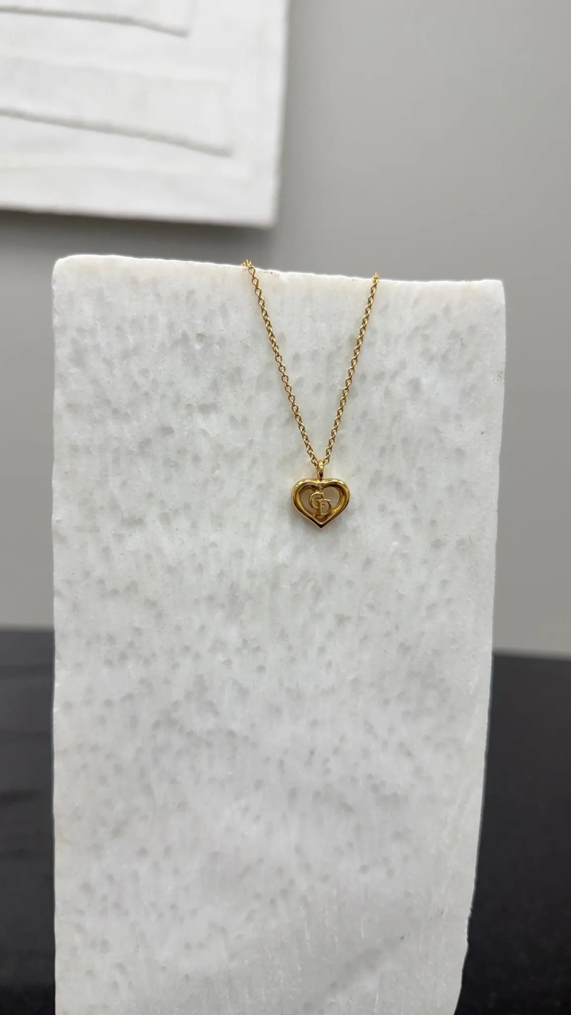 Christian Dior Gold Heart Logo Necklace