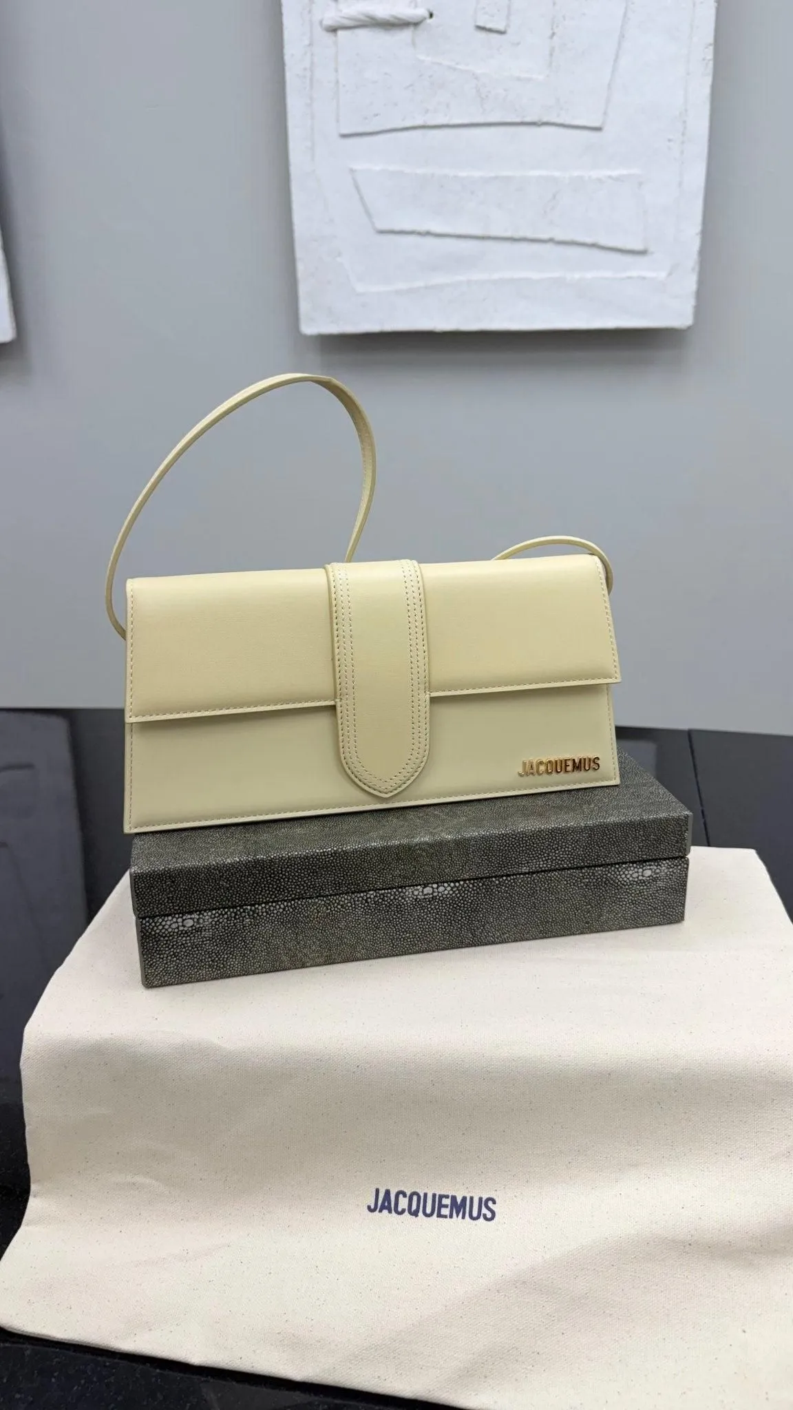 BRAND NEW - Jacquemus Beige Leather Le Bambino Long Shoulder Bag