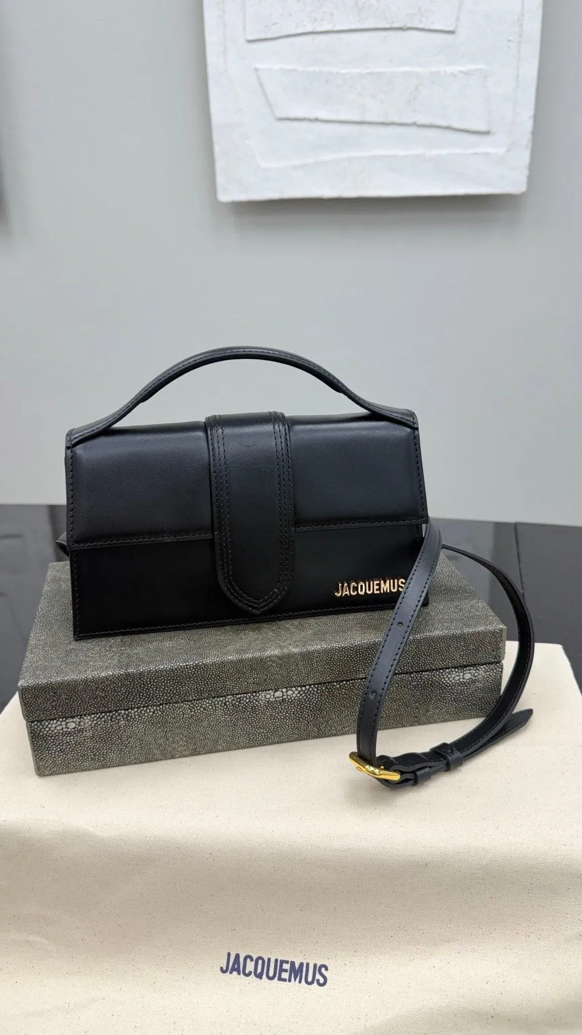 BRAND NEW - Jacquemus Black Leather Le Grand Bambino Handbag 2Way Handbag
