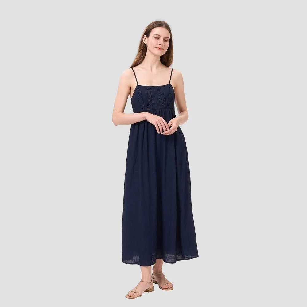New without Tags - Women's Romantic Lace Bodice Maxi Dress - Universal Thread Navy Blue L