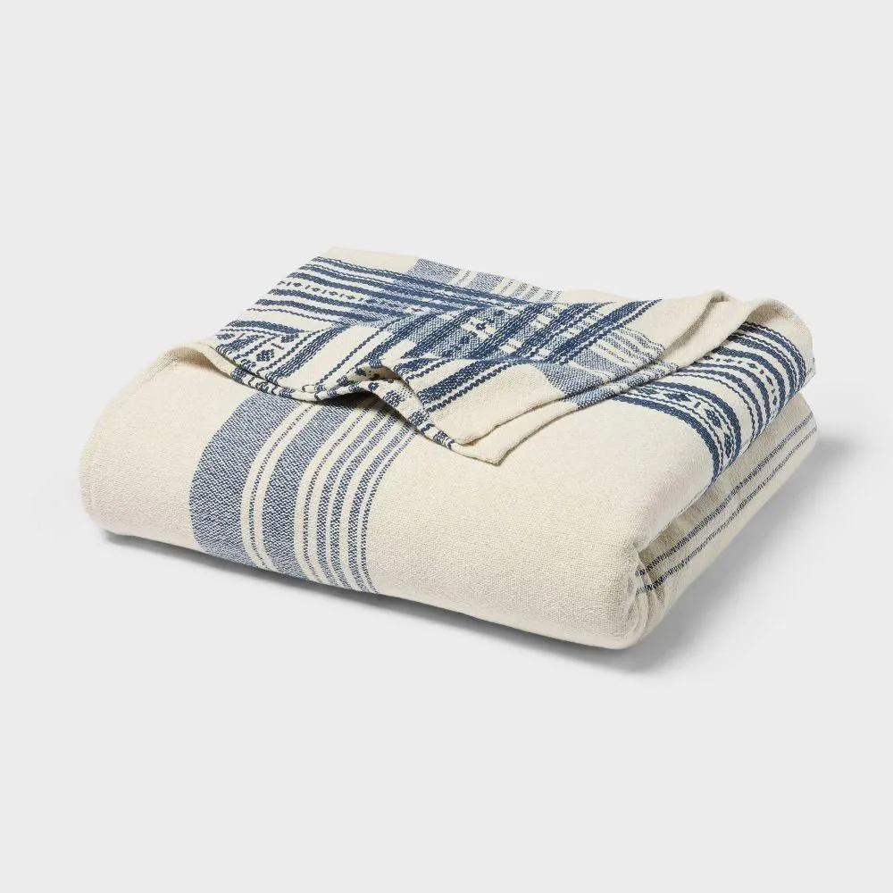 New without box - King Yarn Dyed Plaid Cotton Blanket Ivory - Threshold