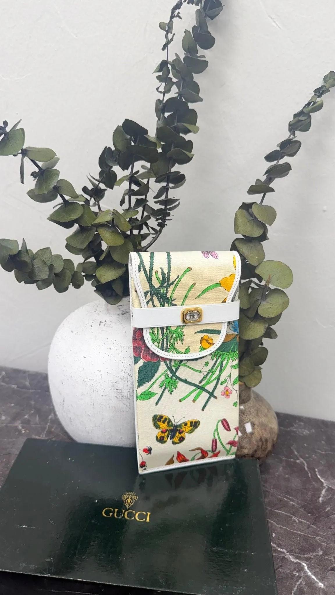 Gucci Vintage White Canvas Floral Phone Holder