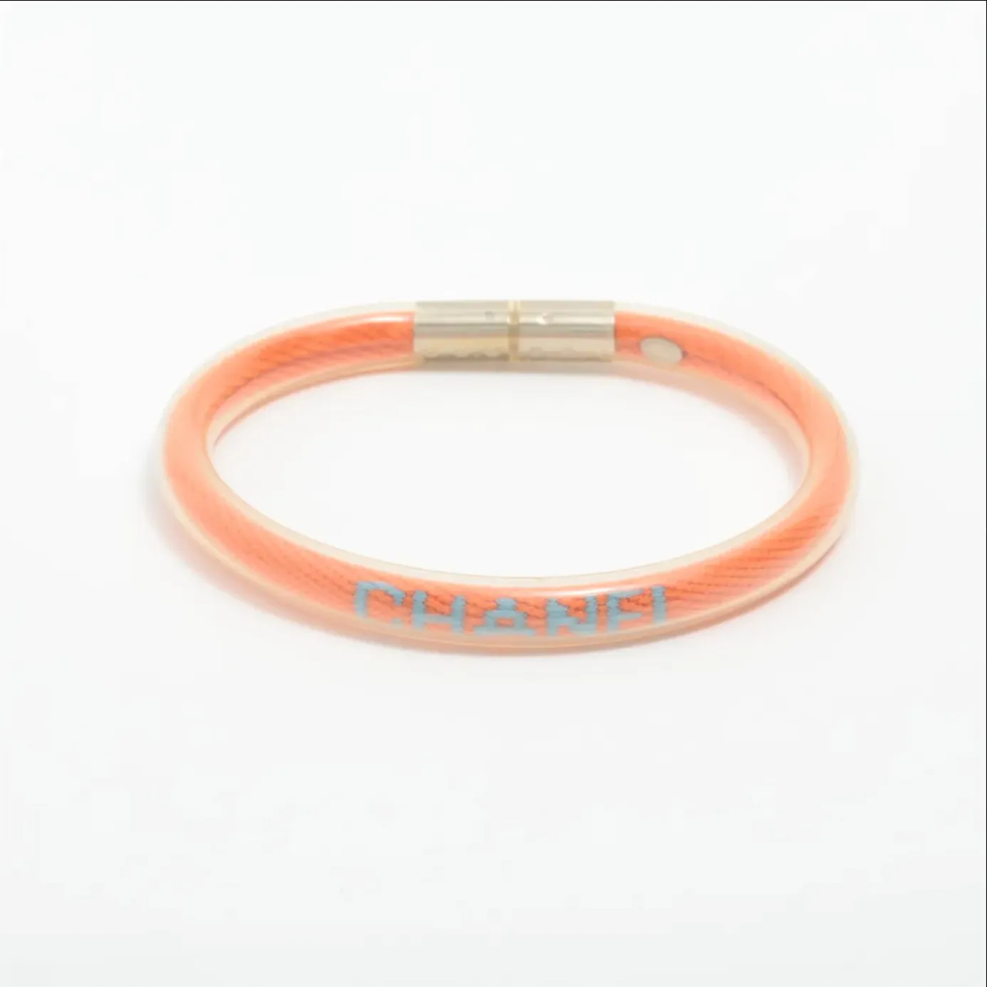 Vintage Chanel 2001 Sport Line Orange Rubber Tube Bracelet 0629-6577