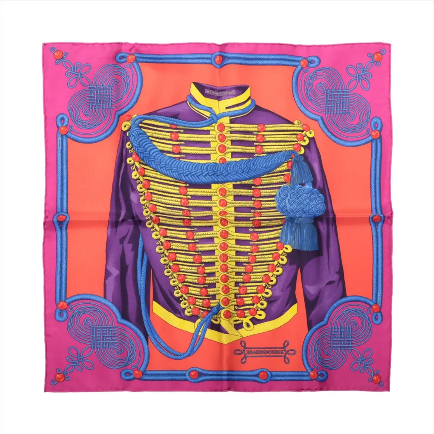 Hermes Brandebourgs Scarf Silk 45cm Pink Orange 0629-0056