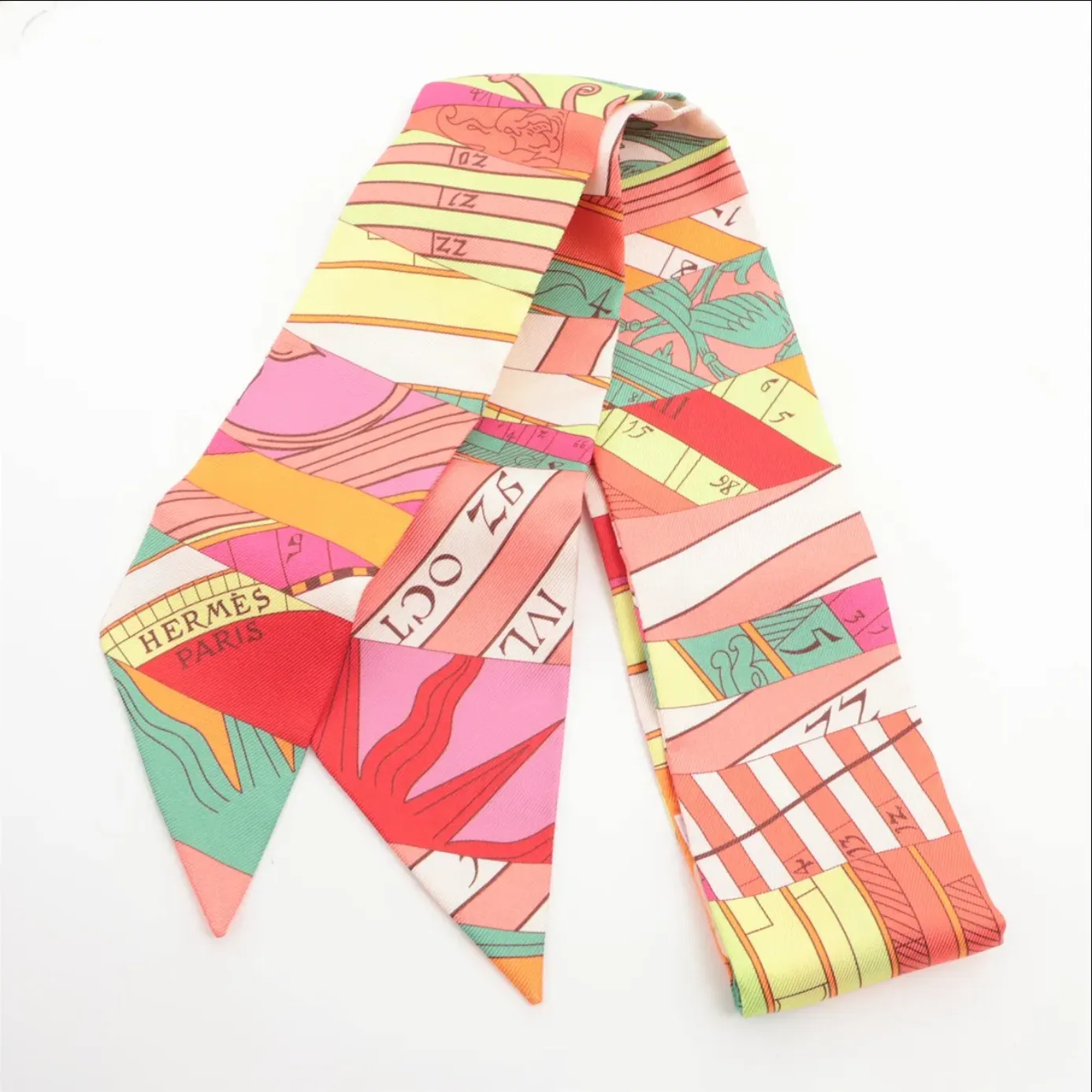 Hermes Astrologie Nouvelle Twilly Rose Corail Vert Fluo Silk 0629-2871